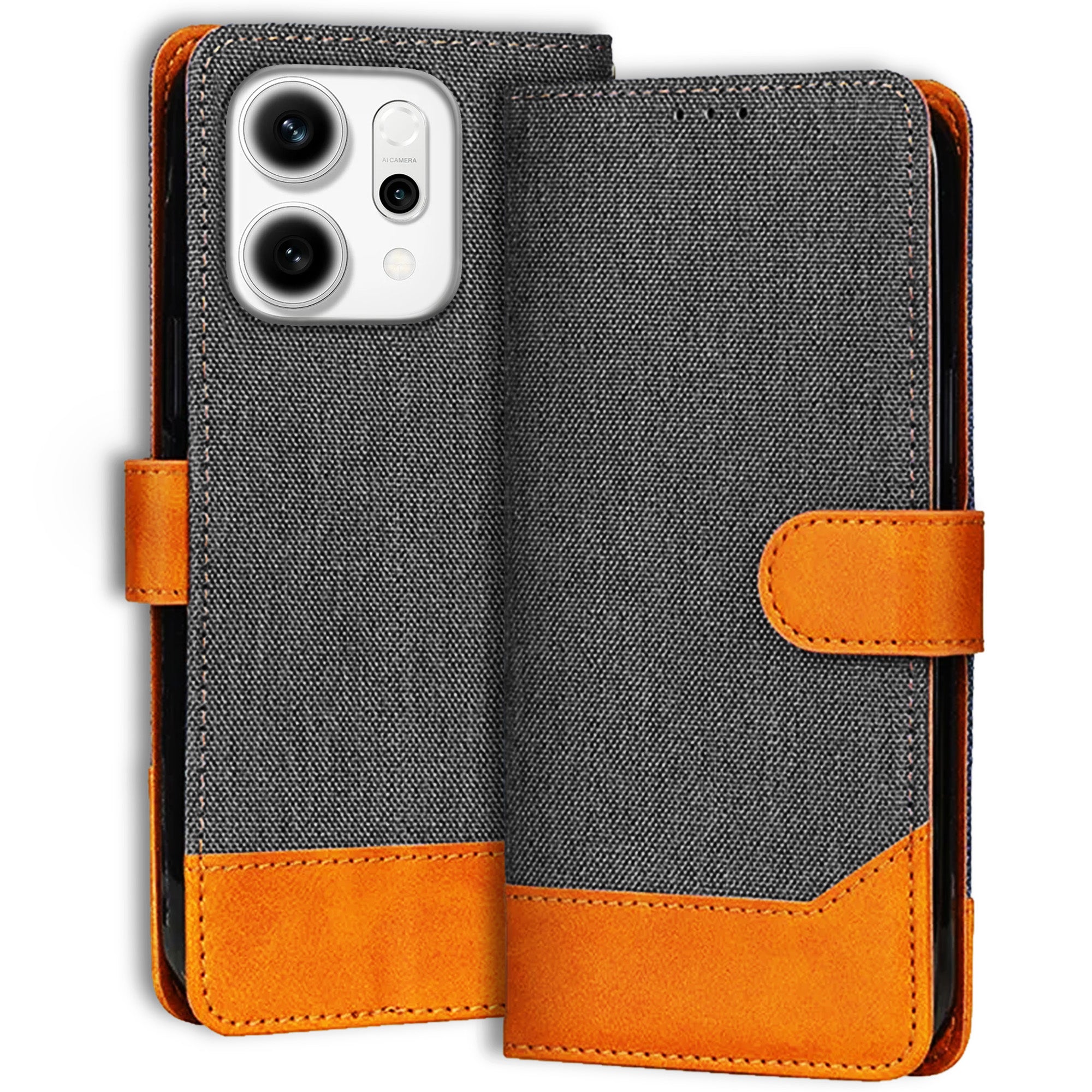 Accesorios Reno 14 5G denim flip cover – Grey – Image 1 #color_grey
