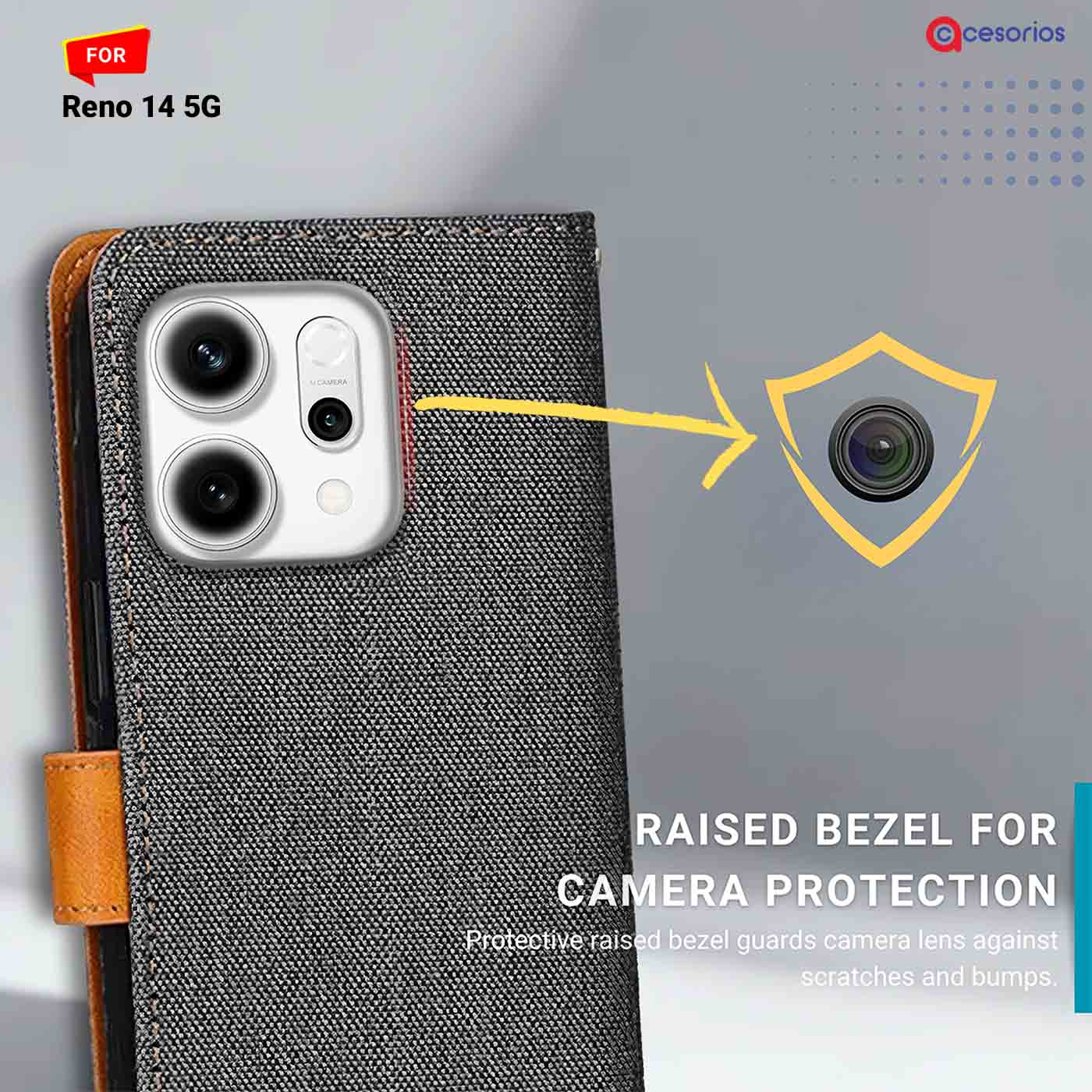 Accesorios Reno 14 5G denim flip cover – Grey – Image 2 #color_