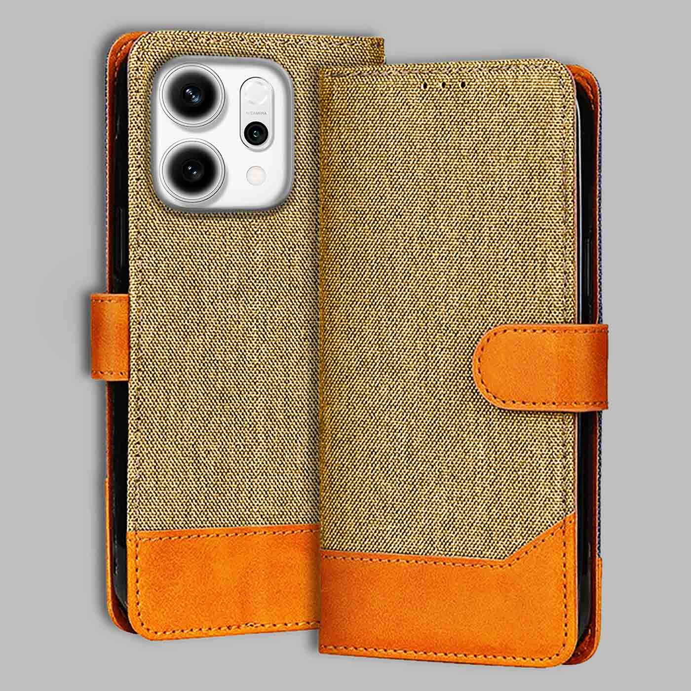 Accesorios Reno 14 5G denim flip cover – Light Brown – Image 1 #color_light b