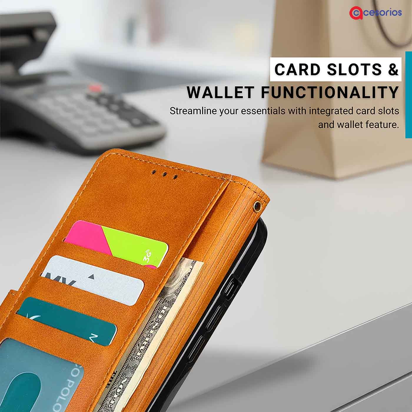 Accesorios Reno 14 5G denim flip cover – Light Brown – Image 7 #color_light b