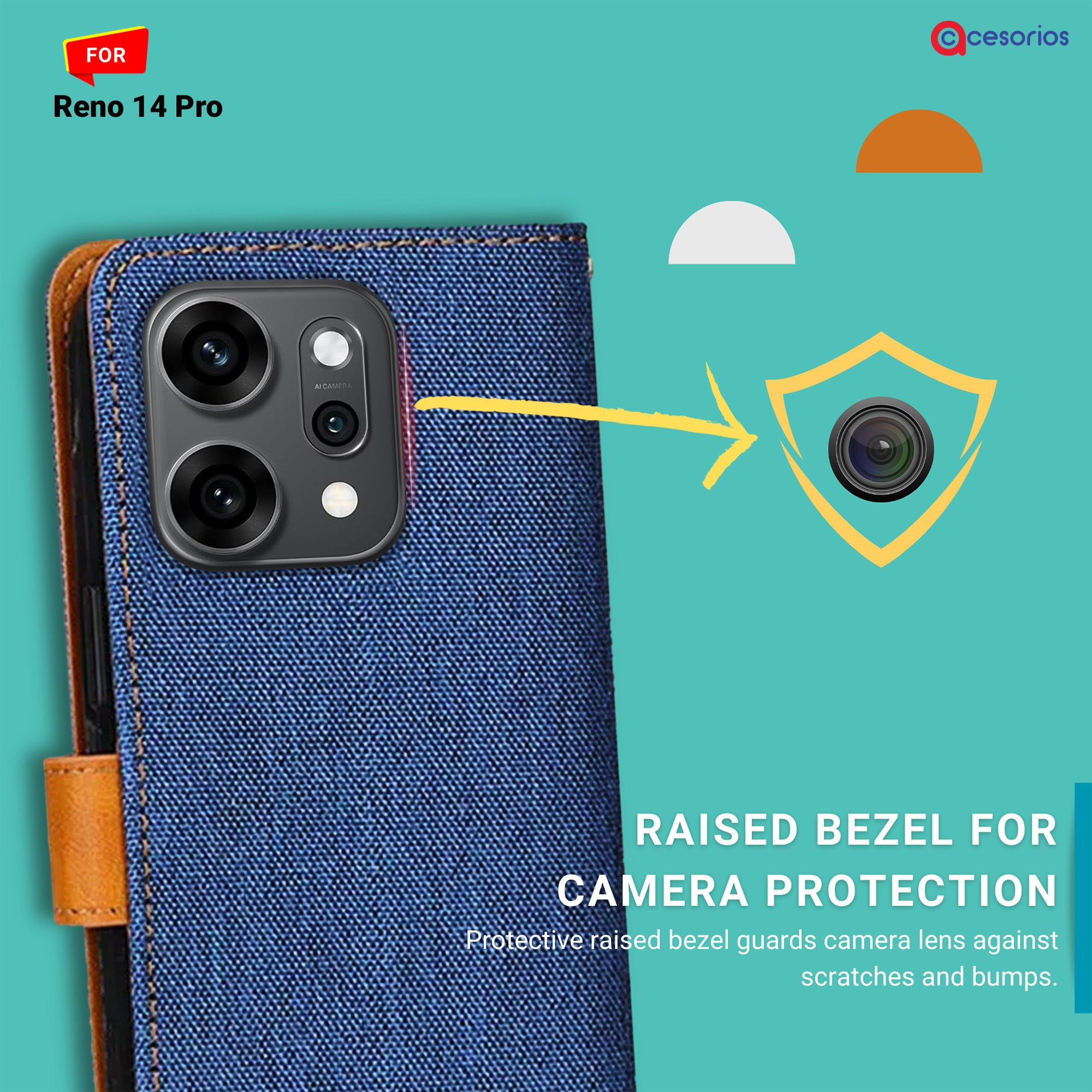 Accesorios Reno 14 Pro denim flip cover – Blue – Image 2 #color_blue