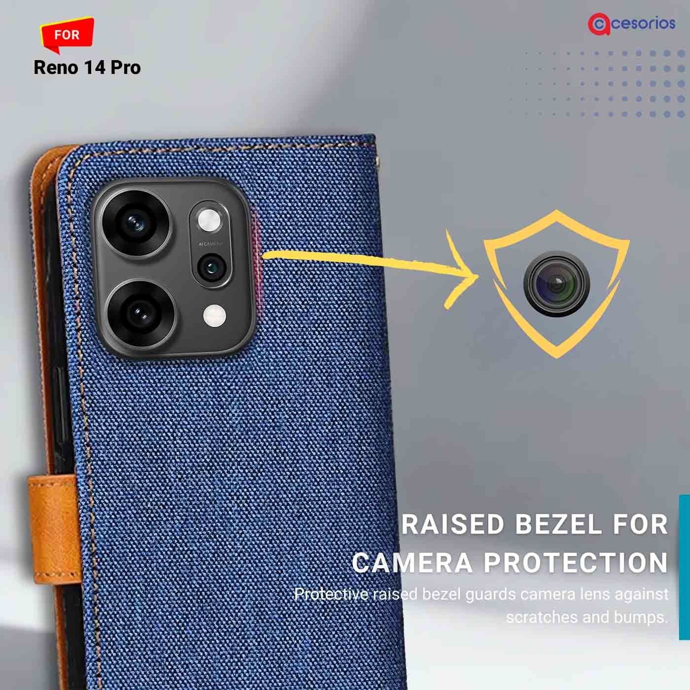 Denim & Leather back panel — Oppo Reno 14 Pro in Blue mobile case