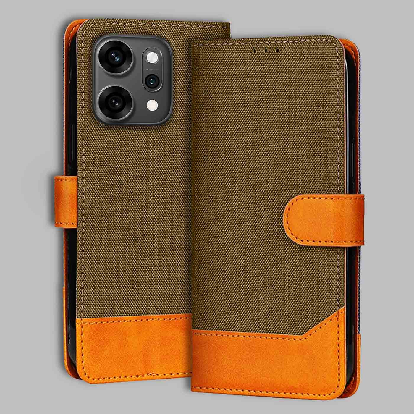 Accesorios Reno 14 Pro denim flip cover – Dark Brown – Image 1 #color_dark b