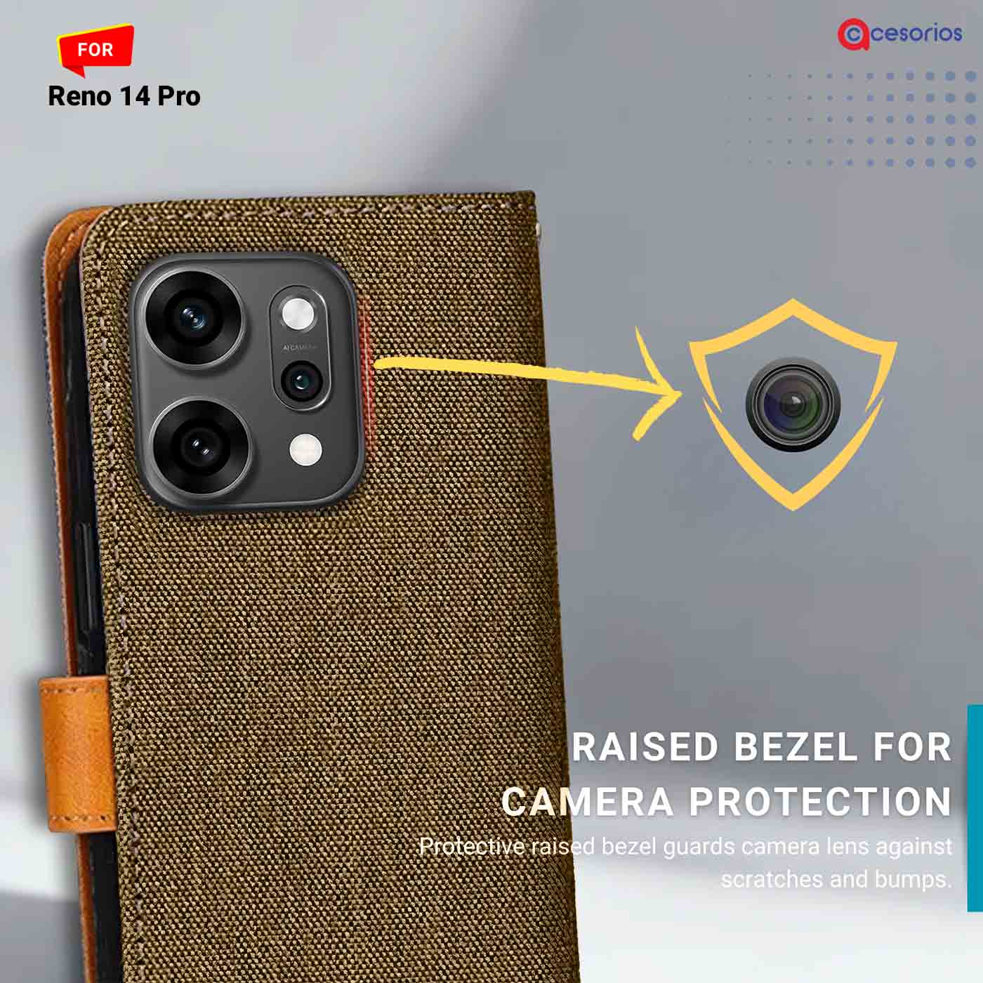 Accesorios Reno 14 Pro denim flip cover – Dark Brown – Image 2 #color_dark b