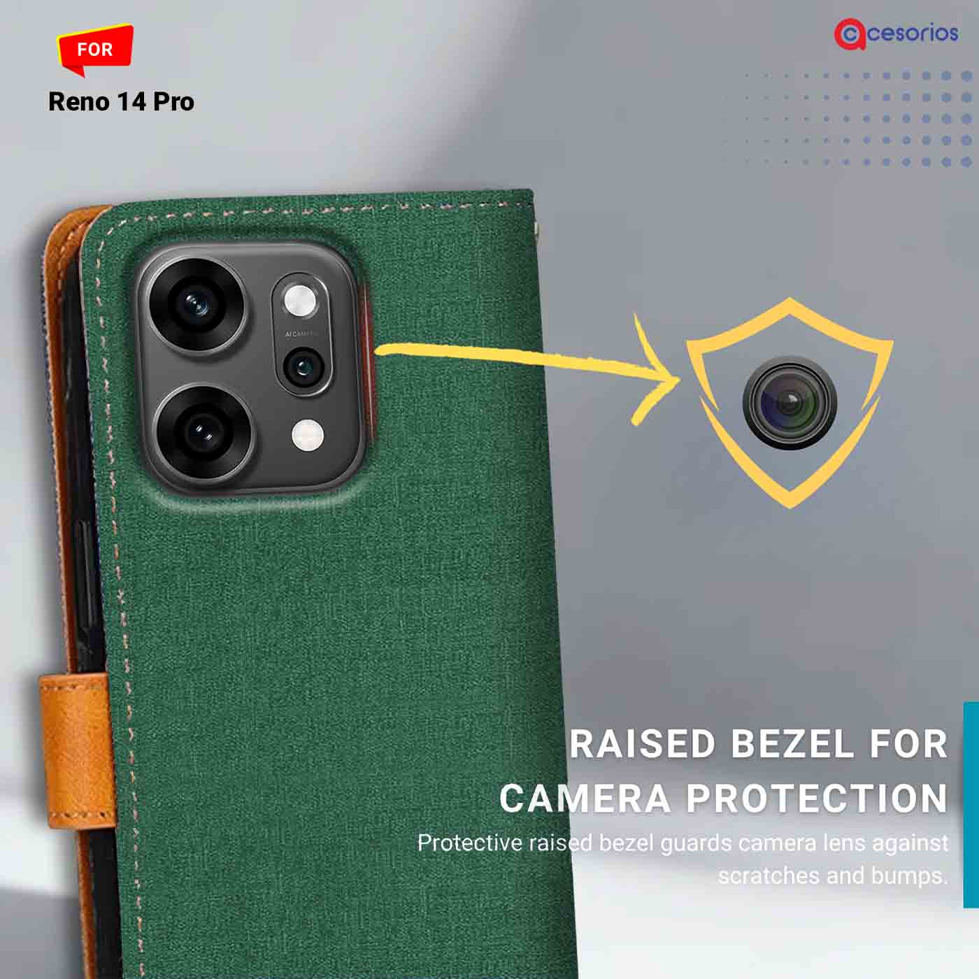 Canvas & Suede back panel — Oppo Reno 14 Pro in Green mobile case