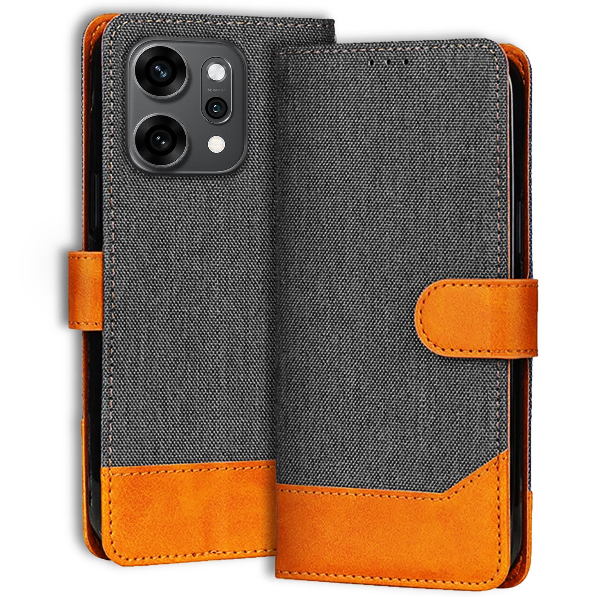 Accesorios Reno 14 Pro denim flip cover – Grey – Image 1 #color_grey
