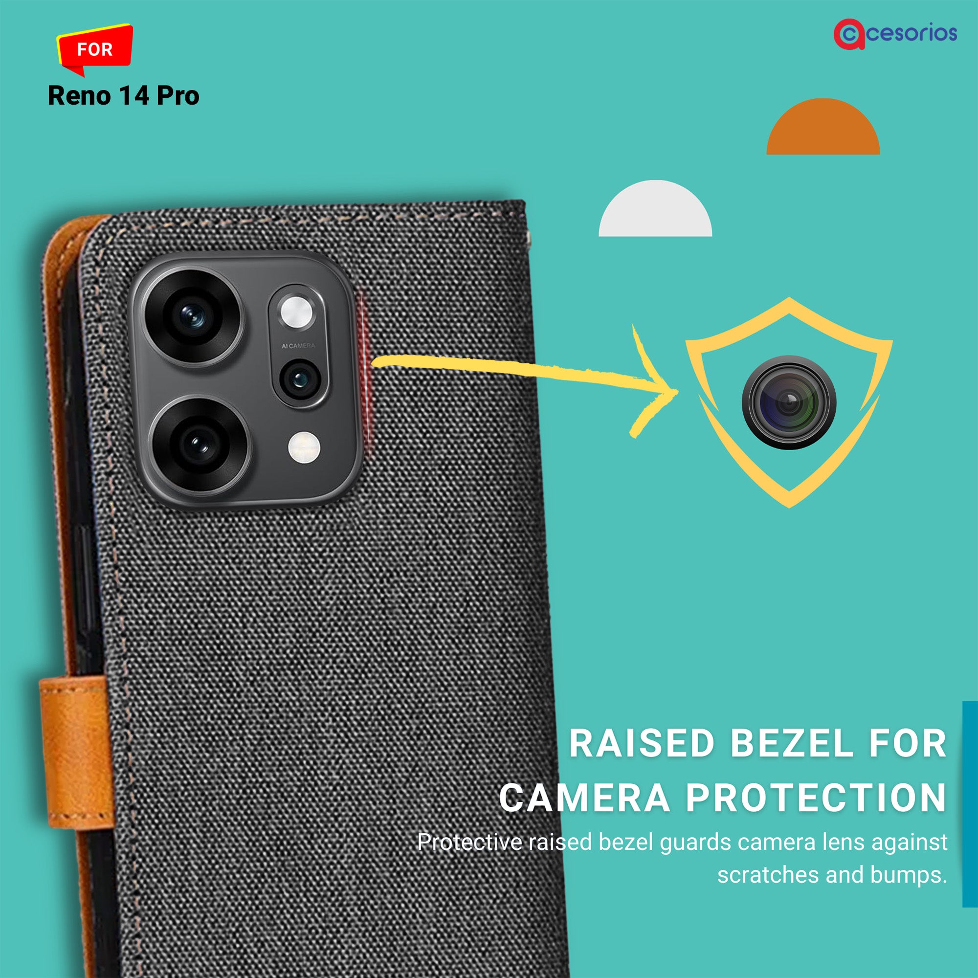 Accesorios Reno 14 Pro denim flip cover – Grey – Image 2 #color_grey