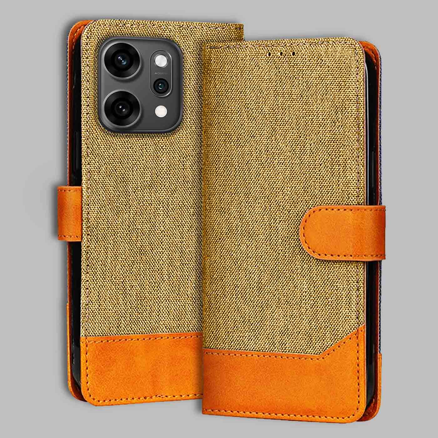 Accesorios Reno 14 Pro denim flip cover – Light Brown – Image 1 #color_light b