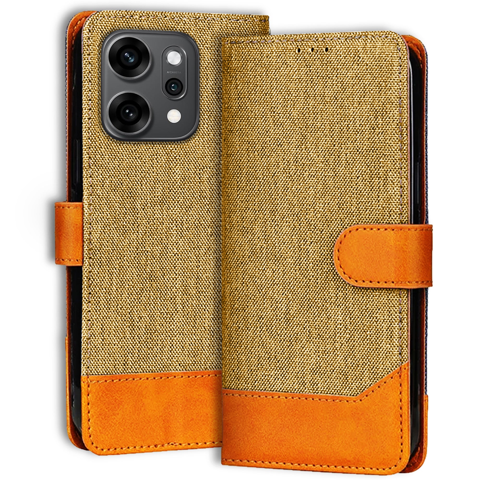 Accesorios Reno 14 Pro denim flip cover – Light Brown – Image 1 #color_light brown