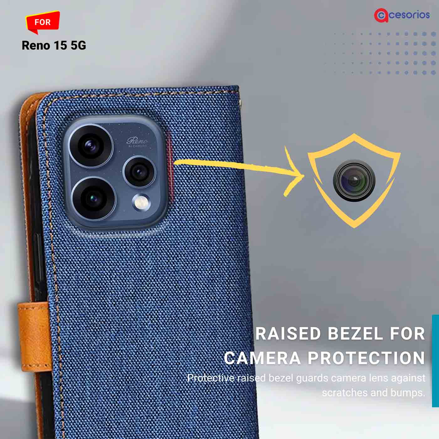 Denim & Leather back panel — Oppo Reno 15 5G in Blue mobile case