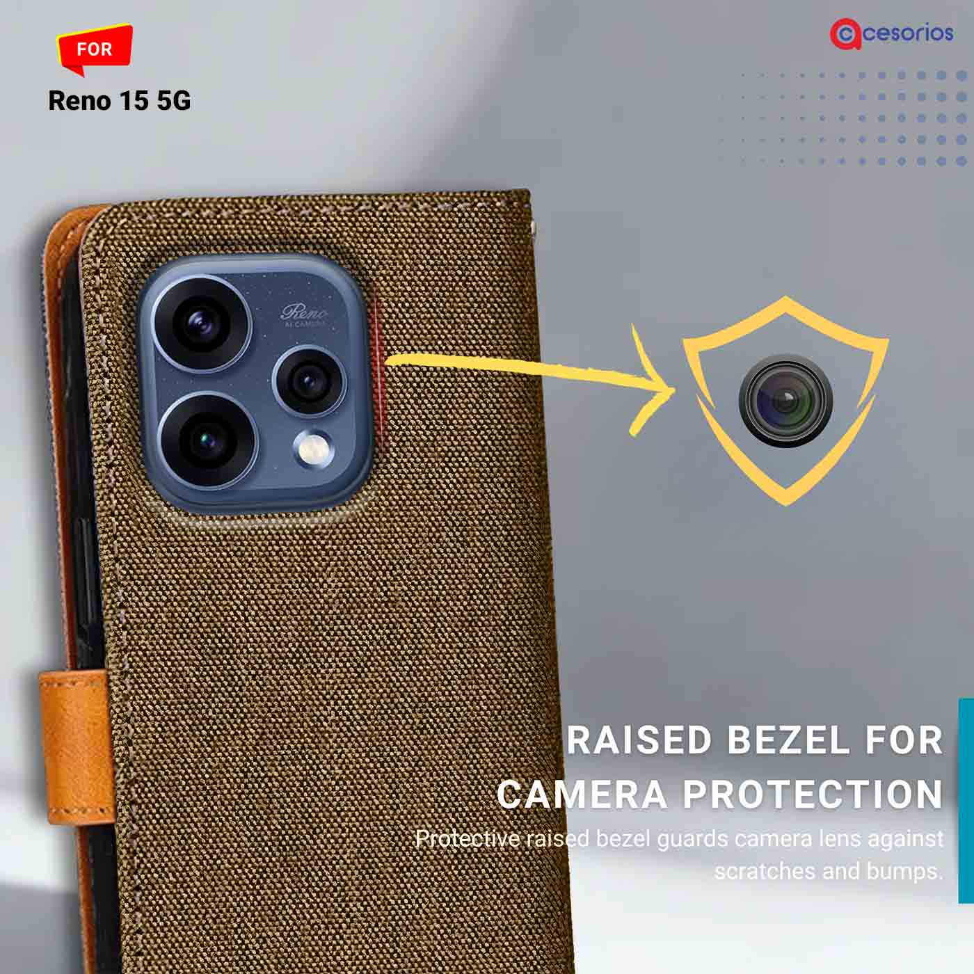 Denim & Leather back panel — Oppo Reno 15 5G in Dark Brown mobile case