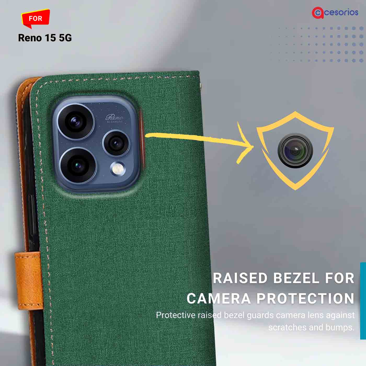 Accesorios Reno 15 5G denim flip cover – Green – Image 2 #color_g