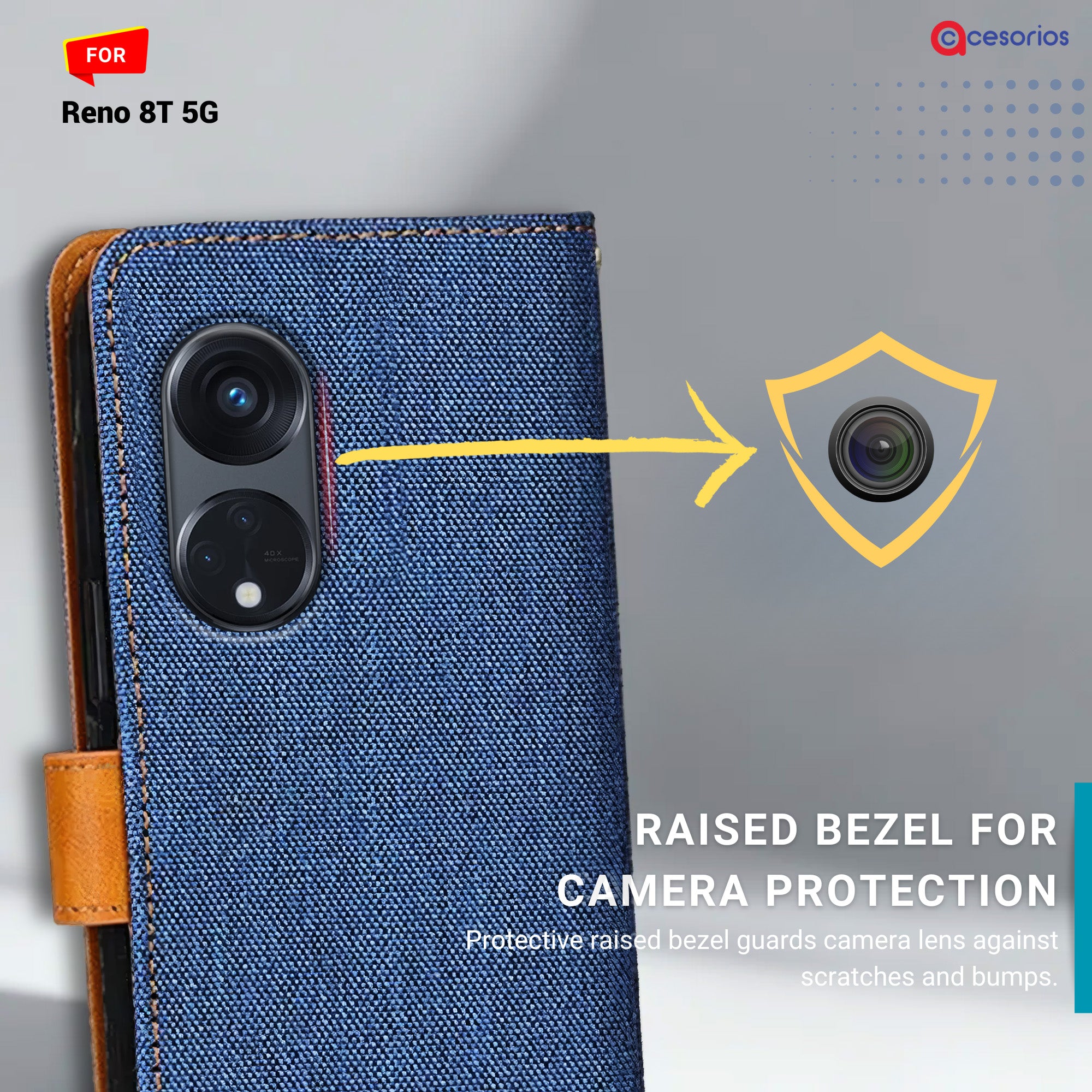 Denim & Leather back panel — Oppo Reno 8T 5G in Blue mobile case