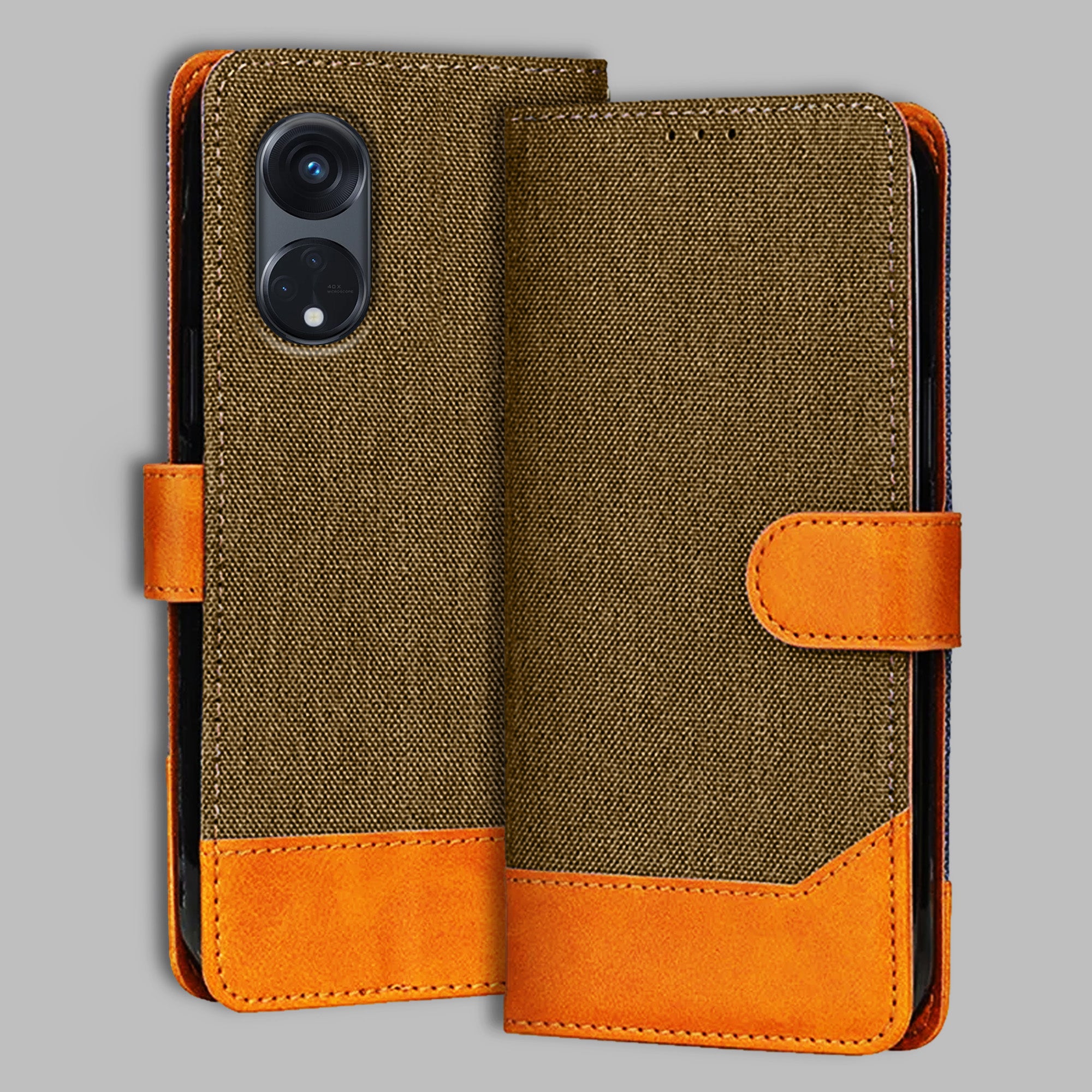 Accesorios Reno 8T 5G denim flip cover – Dark Brown – Image 1 #color_dark b