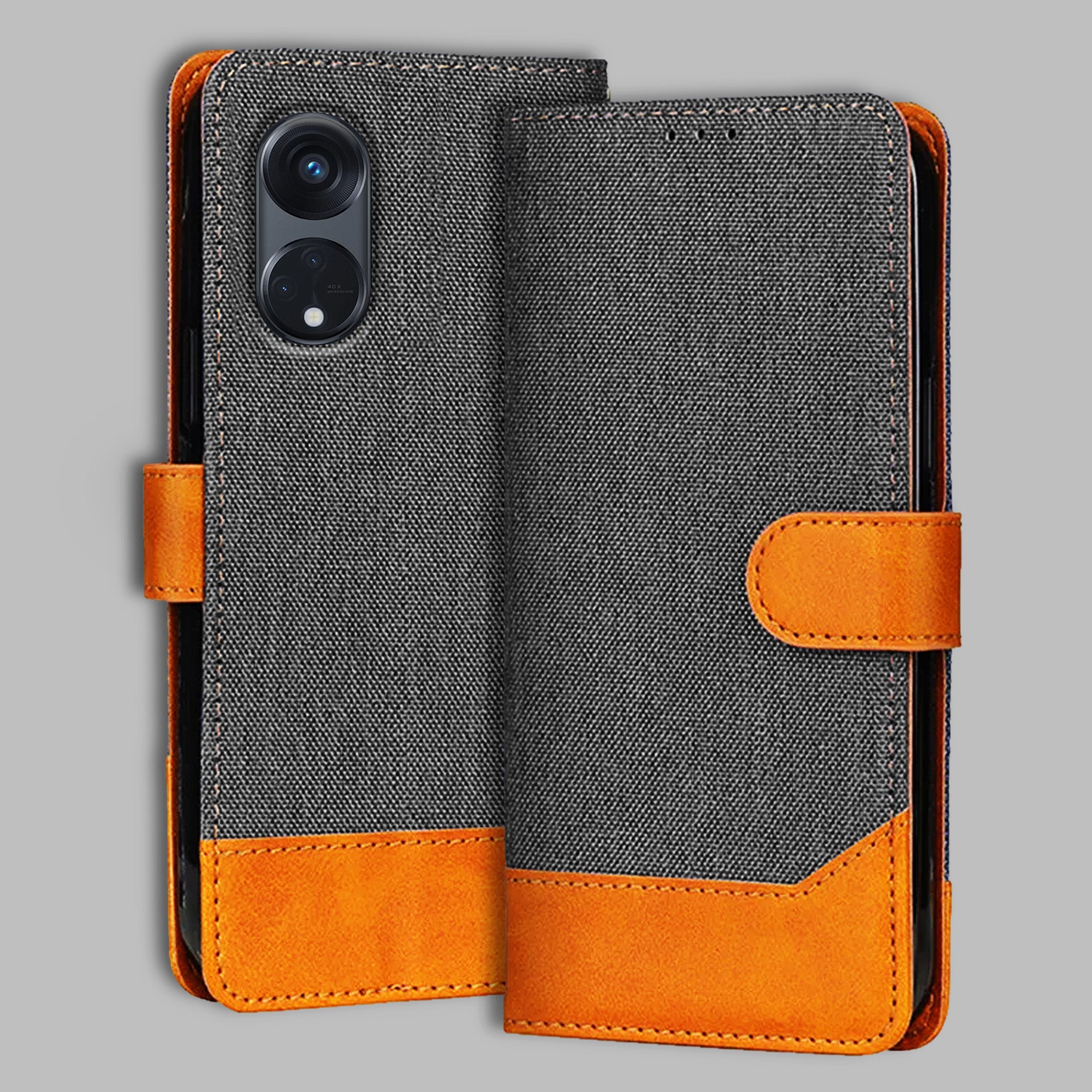 Accesorios Reno 8T 5G denim flip cover – Grey – Image 1 #color_