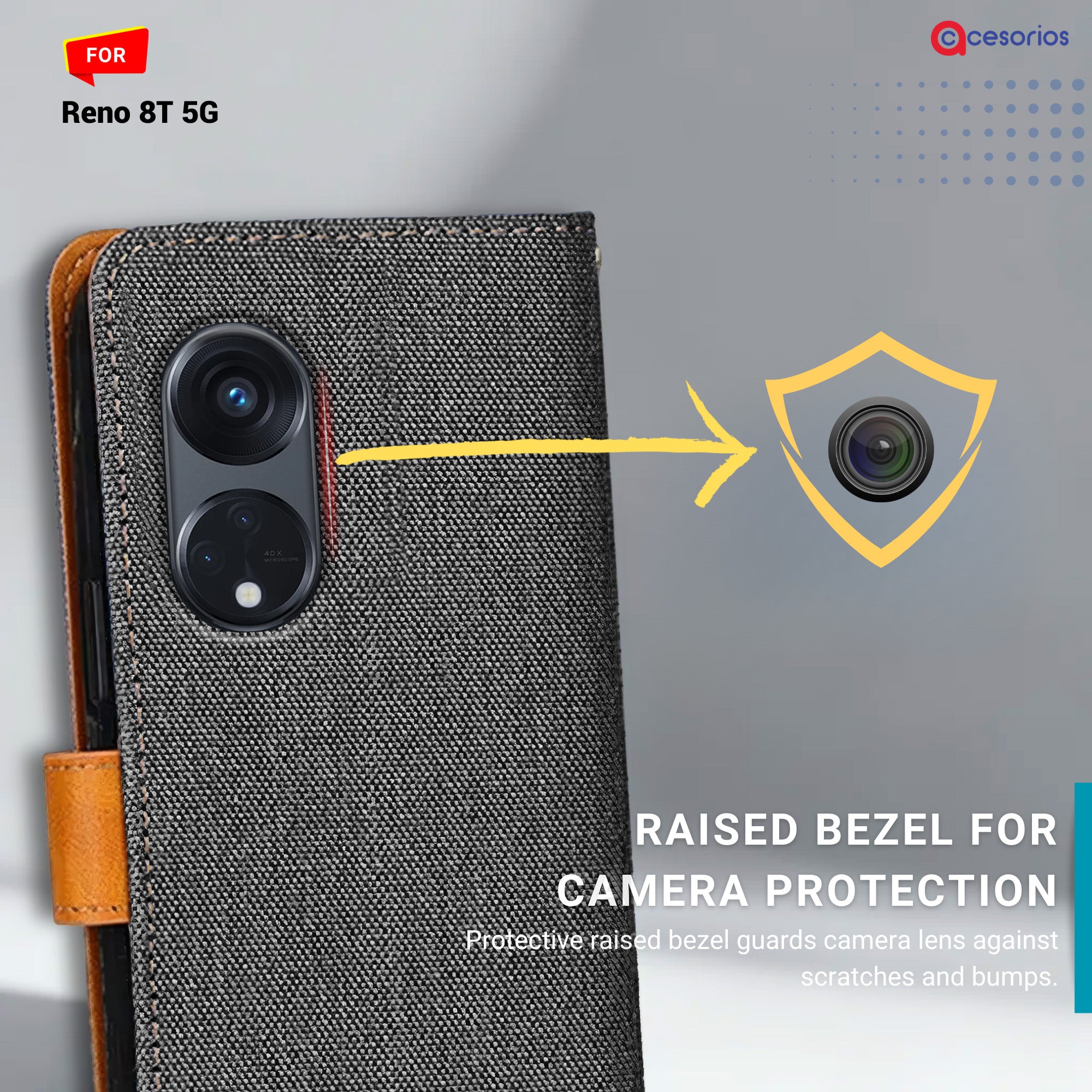 Denim & Leather back panel — Oppo Reno 8T 5G in Grey mobile case