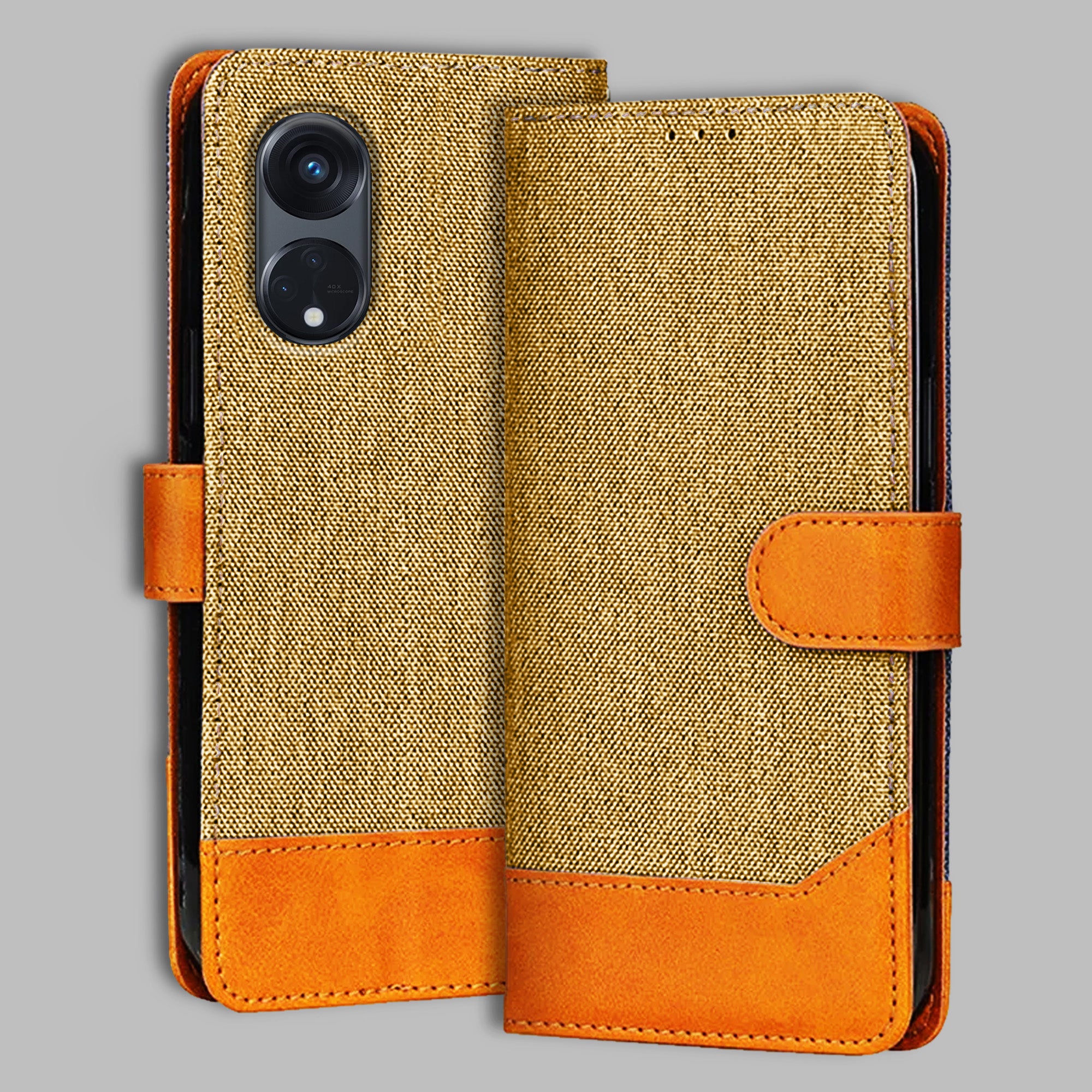 Accesorios Reno 8T 5G denim flip cover – Light Brown – Image 1 #color_light b