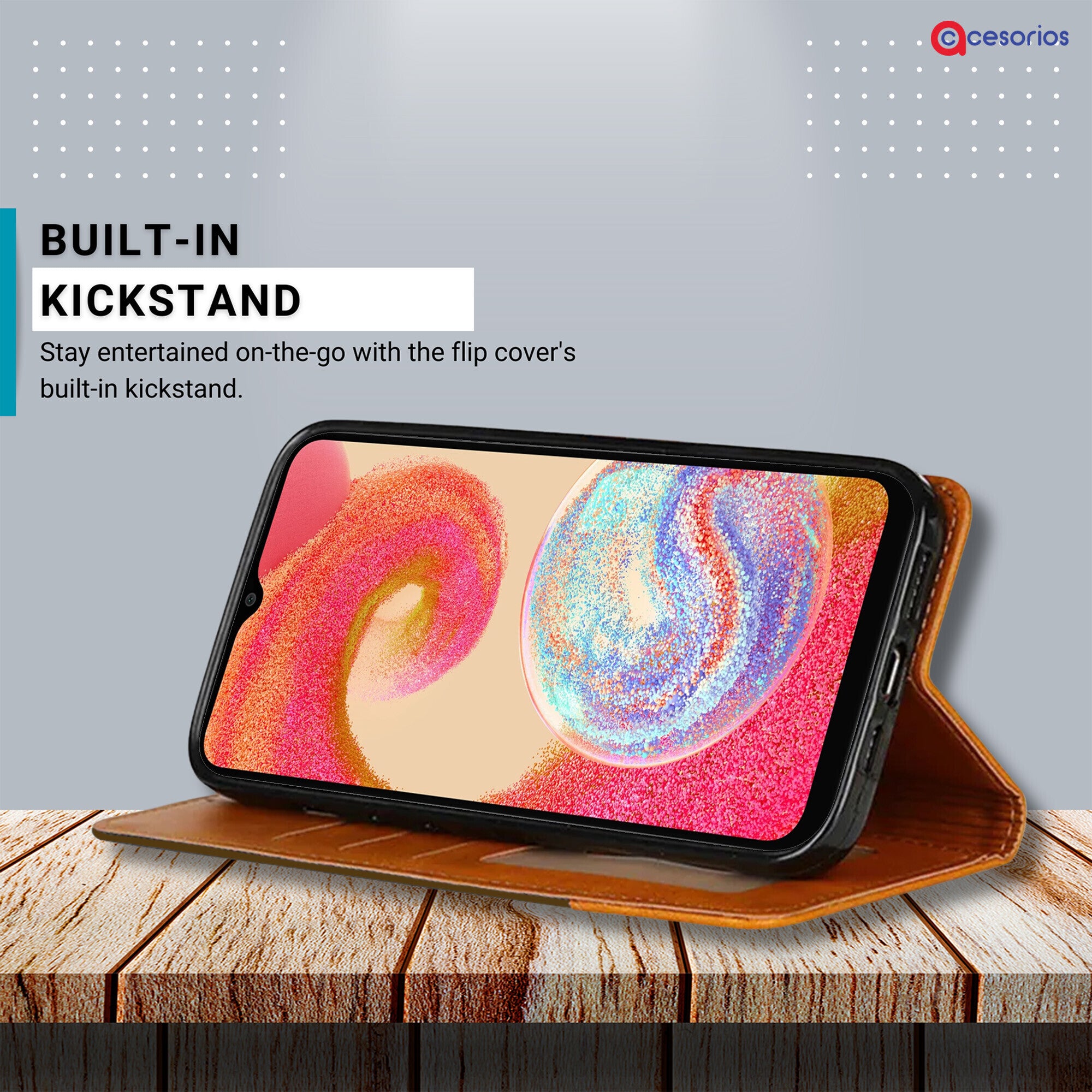 Accesorios Samsung A04E denim flip cover – Dark Brown – Image 4 #color_dark brown