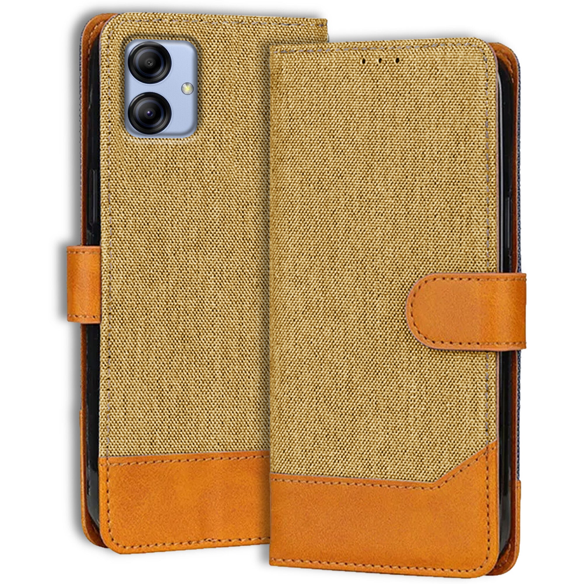 Accesorios Samsung A04E denim flip cover – Light Brown – Image 1 #color_light brown