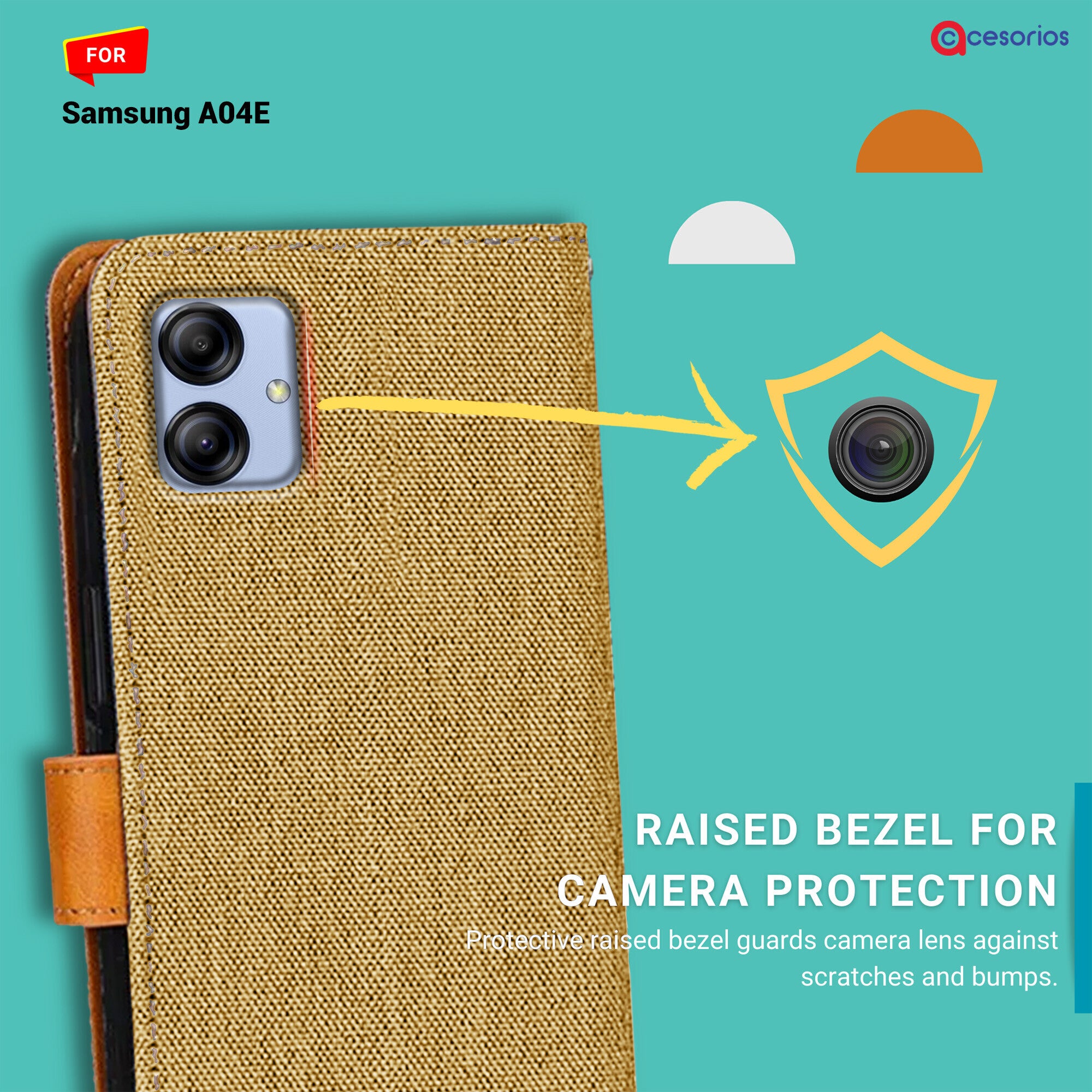 Accesorios Samsung A04E denim flip cover – Light Brown – Image 2 #color_light brown