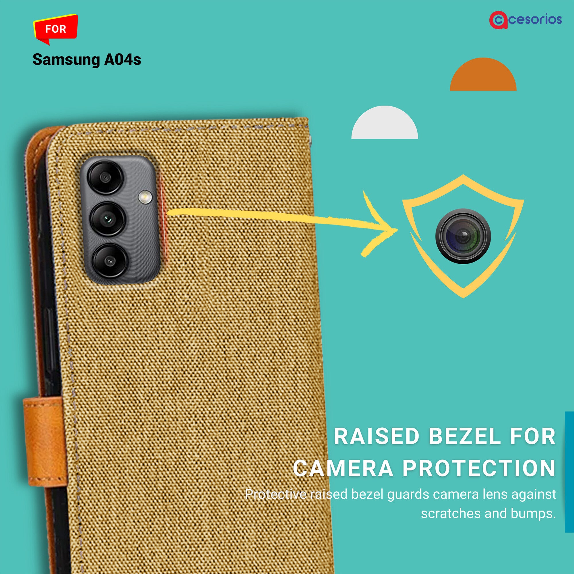 Accesorios Samsung A04S denim flip cover – Light Brown – Image 2 #color_light brown