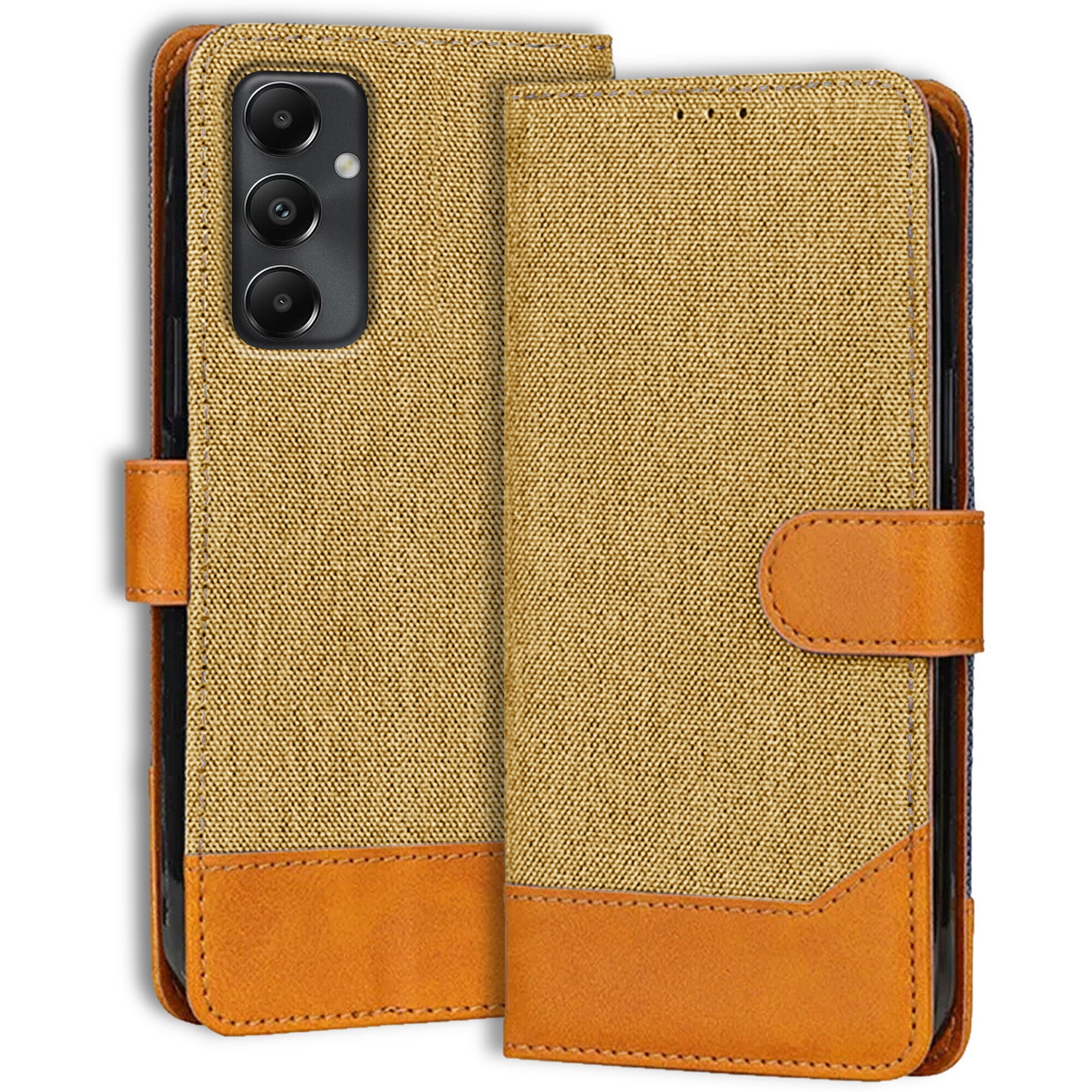 Accesorios Samsung A05S denim flip cover – Light Brown – Image 1 #color_light brown