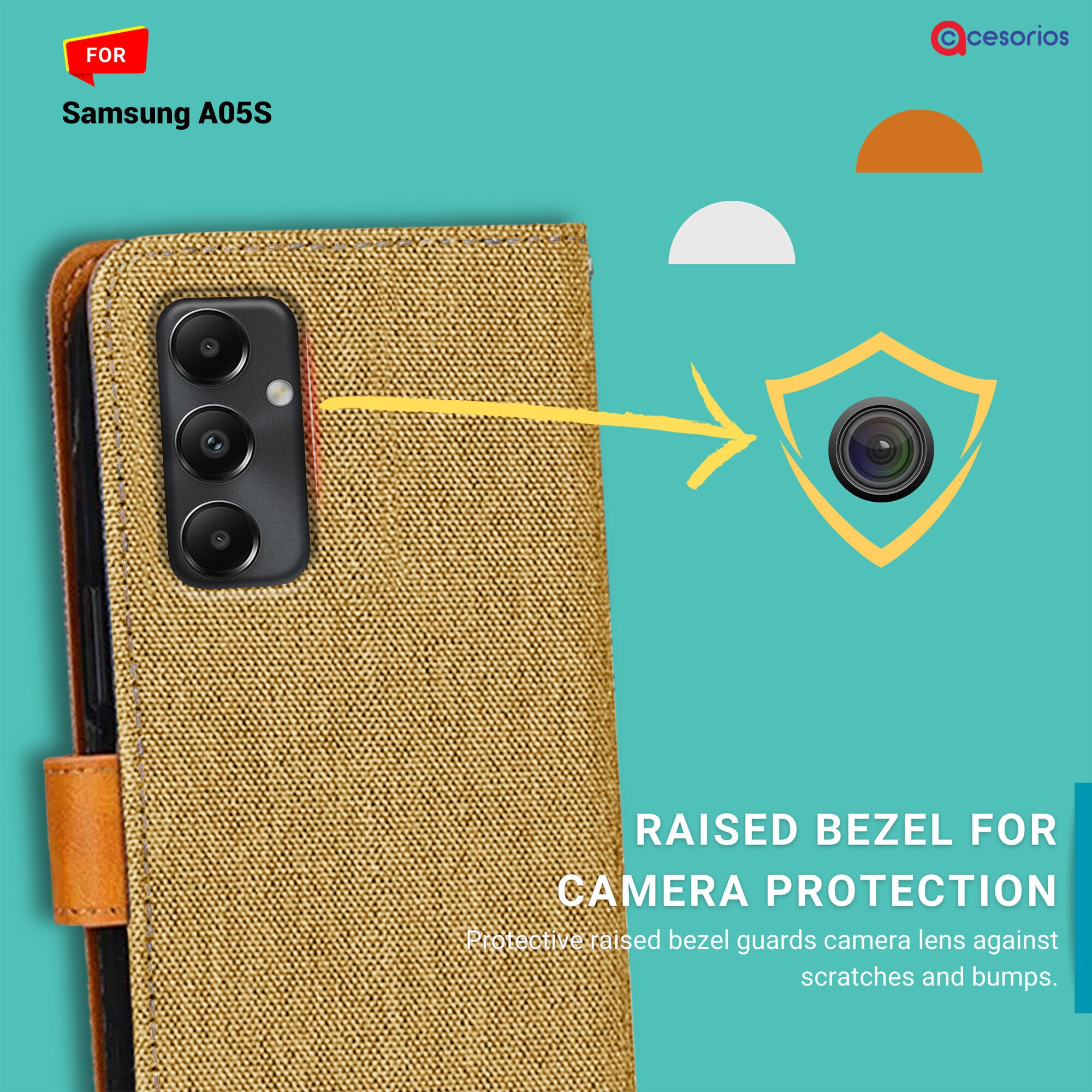 Accesorios Samsung A05S denim flip cover – Light Brown – Image 2 #color_light brown