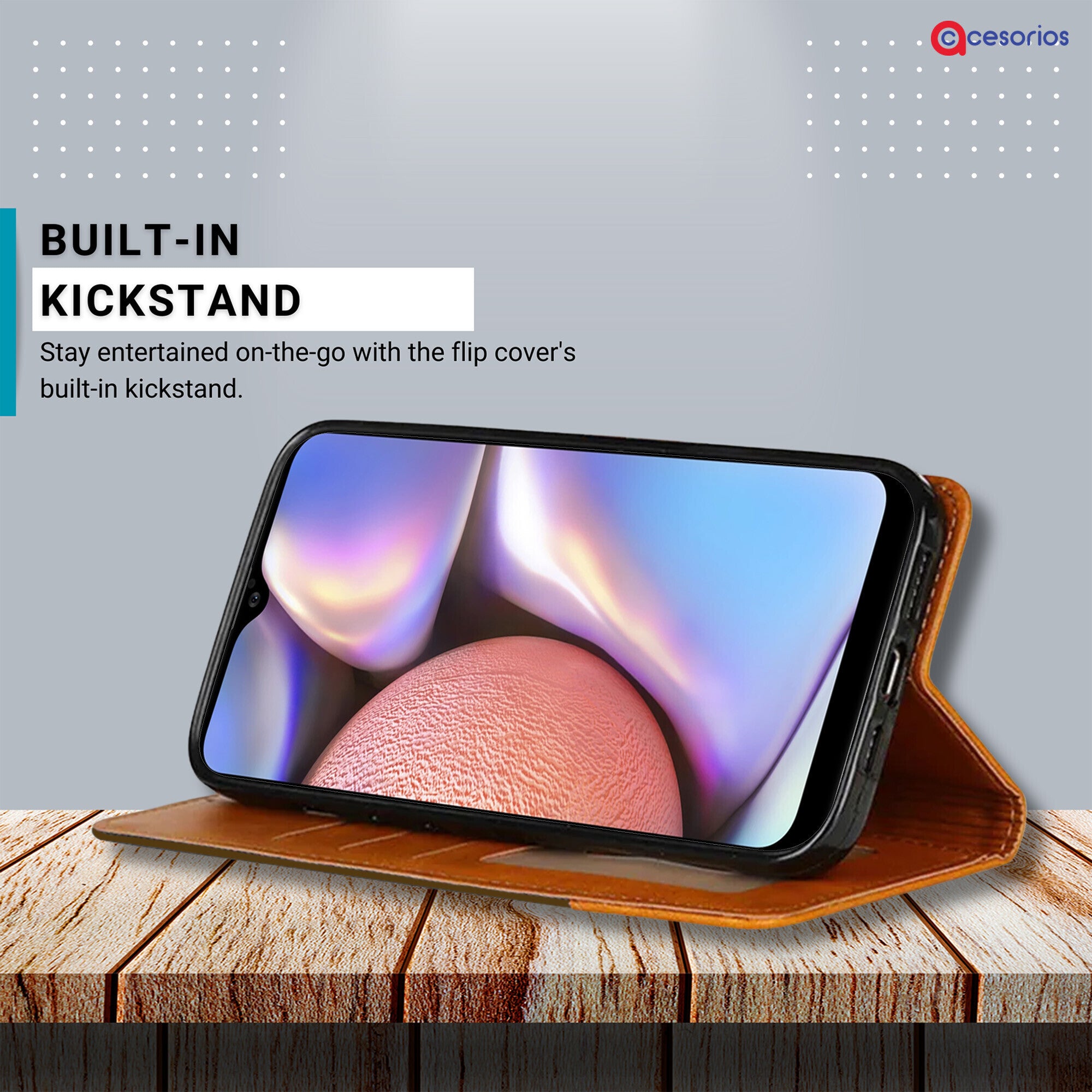 Accesorios Samsung A10S denim flip cover – Dark Brown – Image 4 #color_dark brown