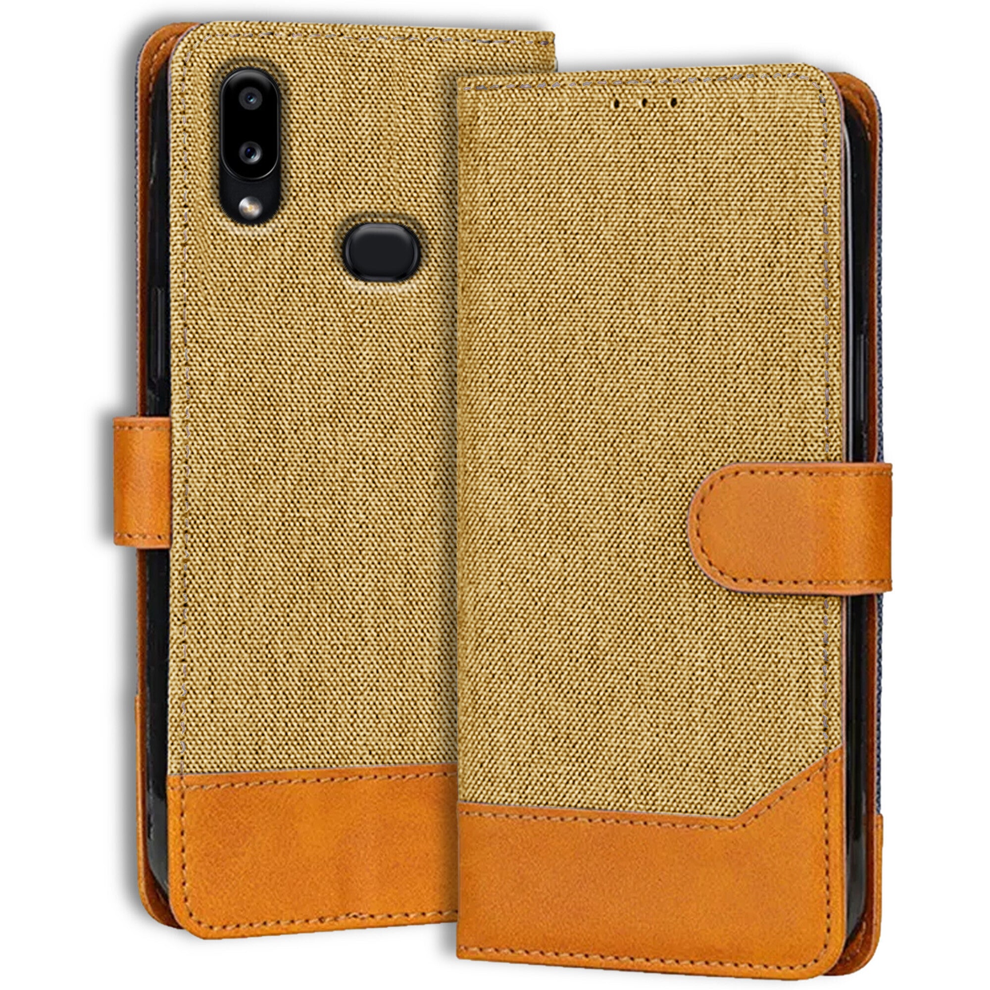 Accesorios Samsung A10S denim flip cover – Light Brown – Image 1 #color_light brown