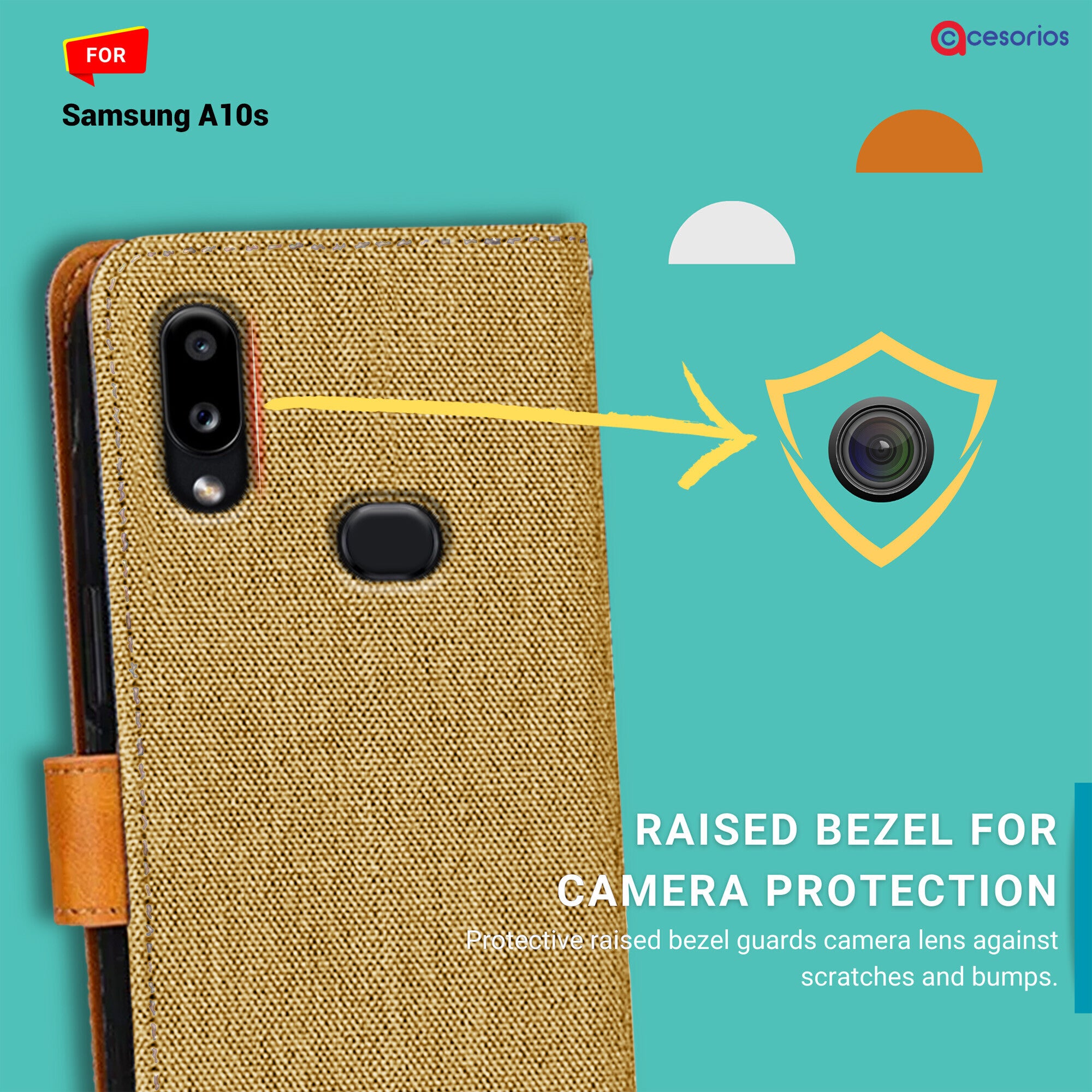 Accesorios Samsung A10S denim flip cover – Light Brown – Image 2 #color_light brown