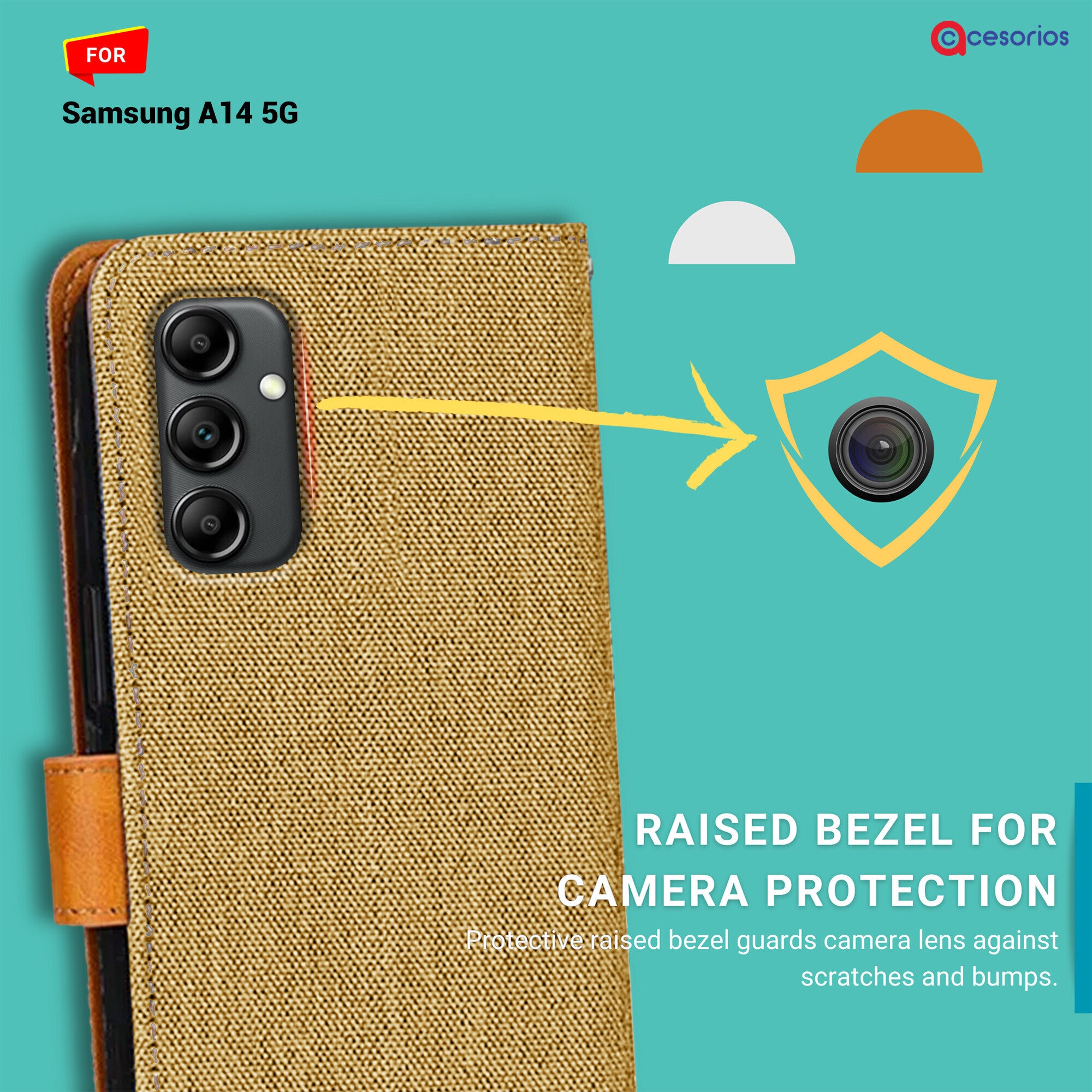 Accesorios Samsung A14 5G denim flip cover – Light Brown – Image 2 #color_light brown