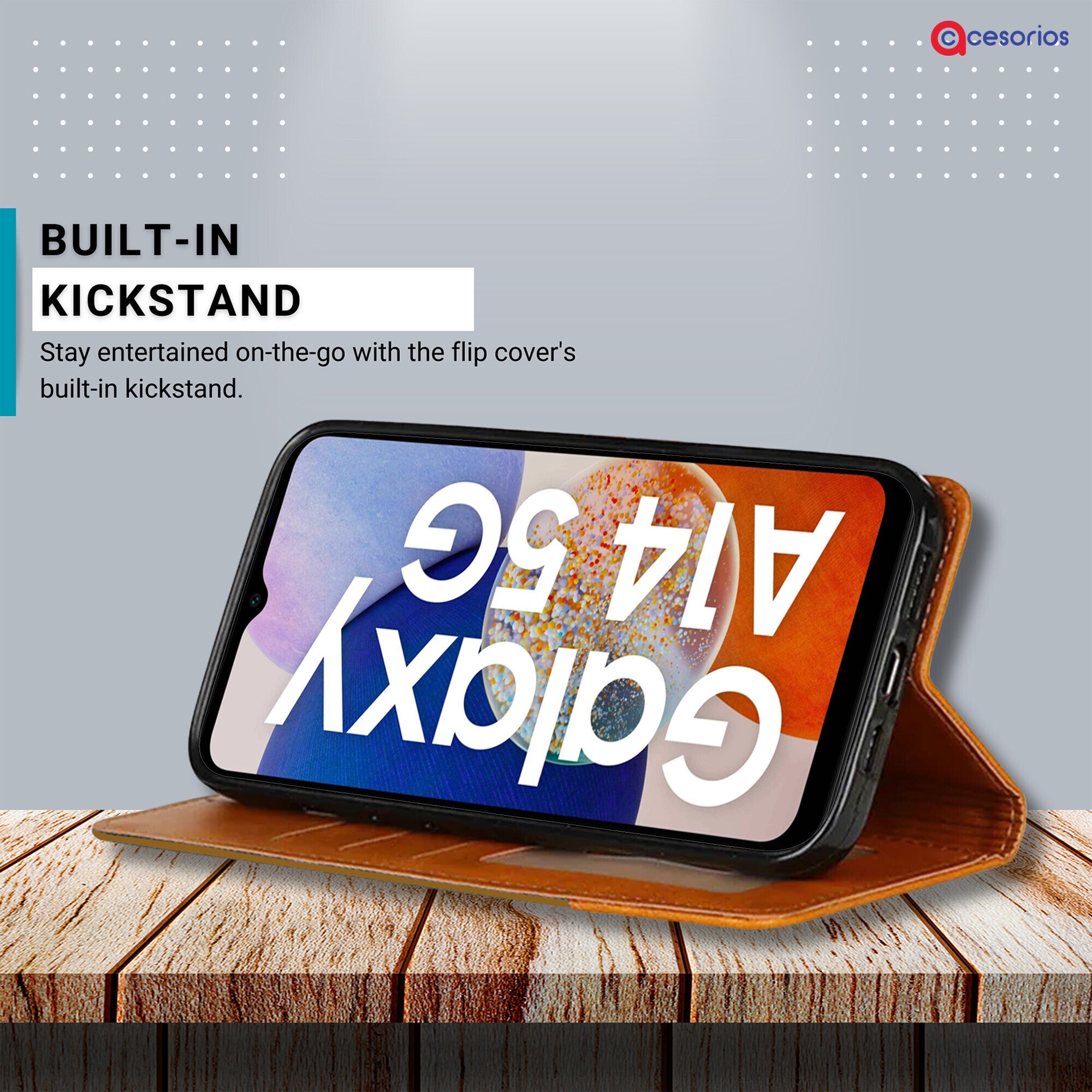Accesorios Samsung A14 5G denim flip cover – Light Brown – Image 4 #color_light brown