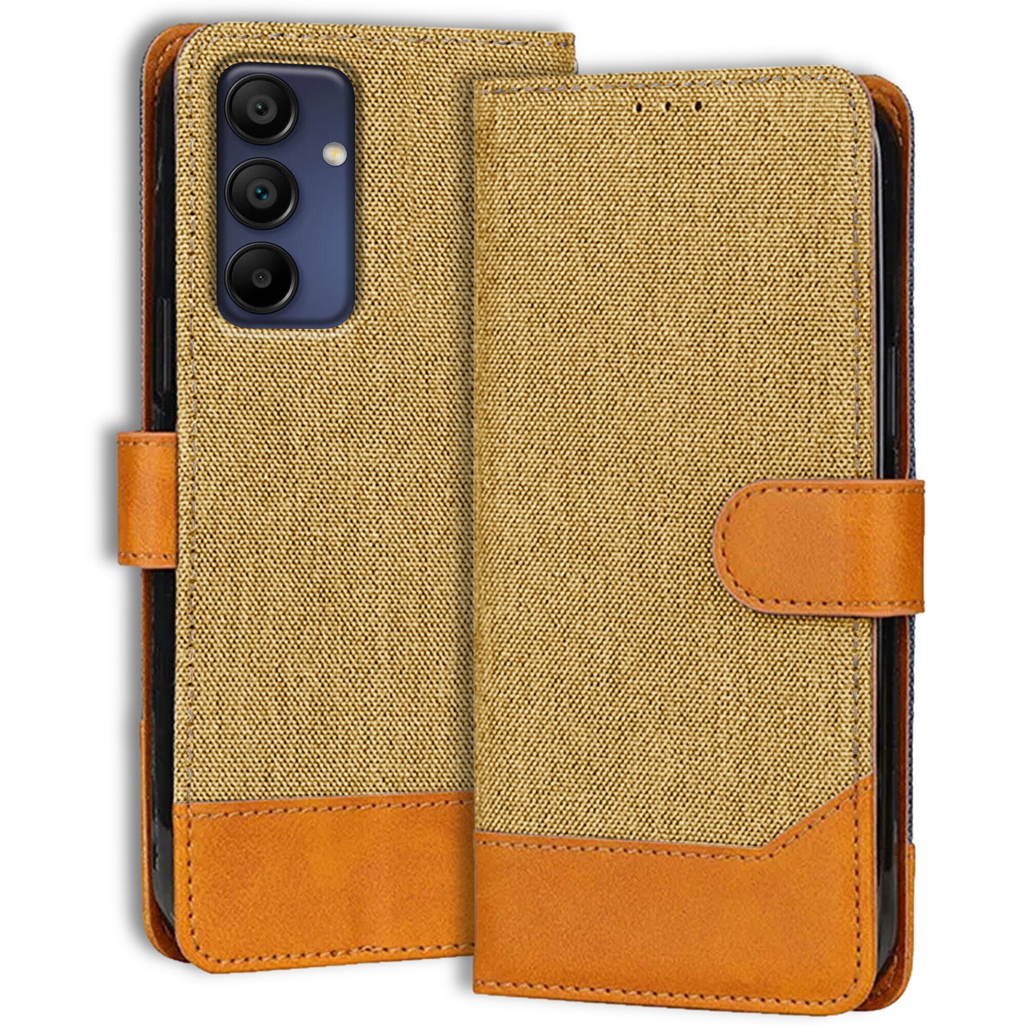 Accesorios Samsung A15 5G denim flip cover – Light Brown – Image 1 #color_light brown
