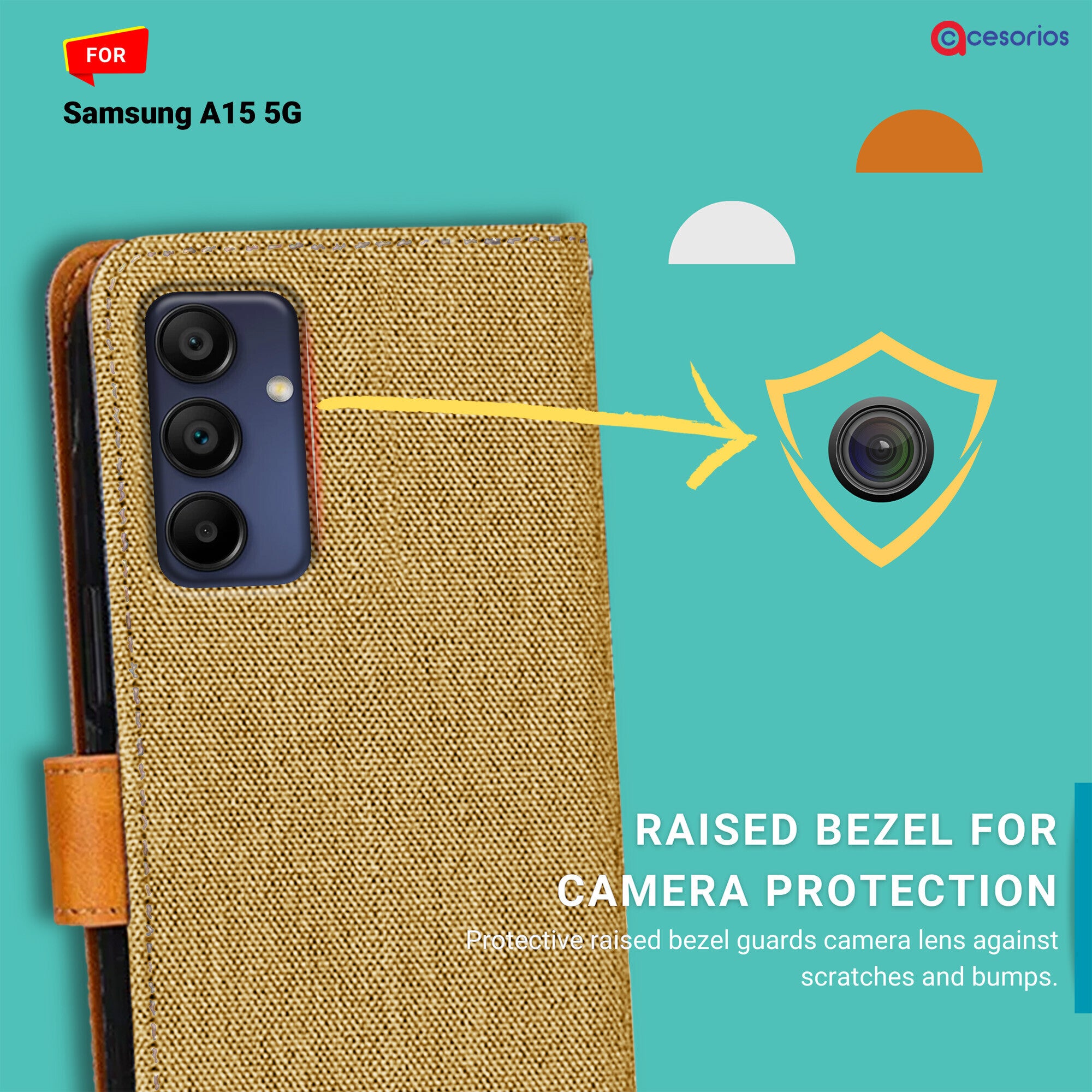 Accesorios Samsung A15 5G denim flip cover – Light Brown – Image 2 #color_light brown