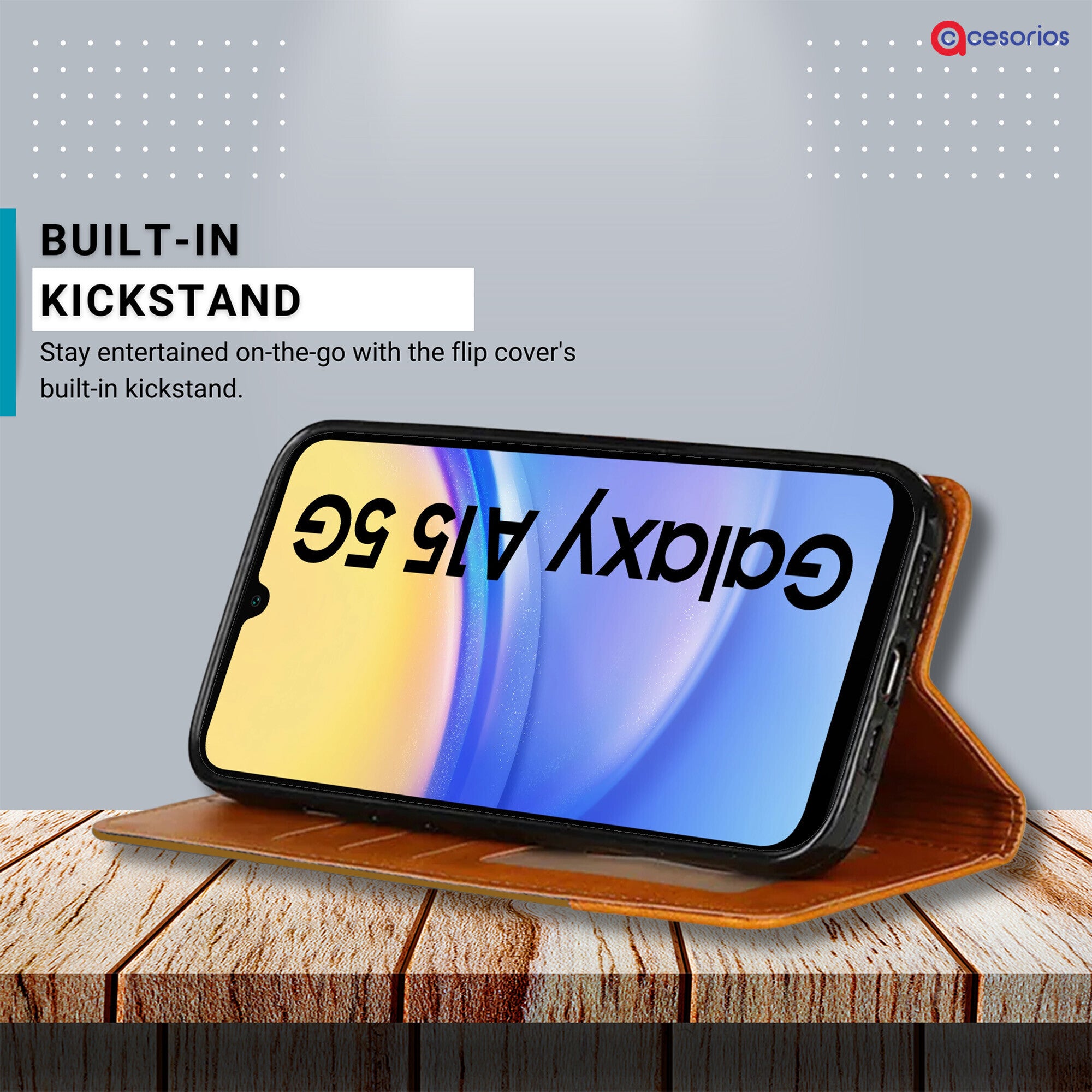 Accesorios Samsung A15 5G denim flip cover – Light Brown – Image 4 #color_light brown