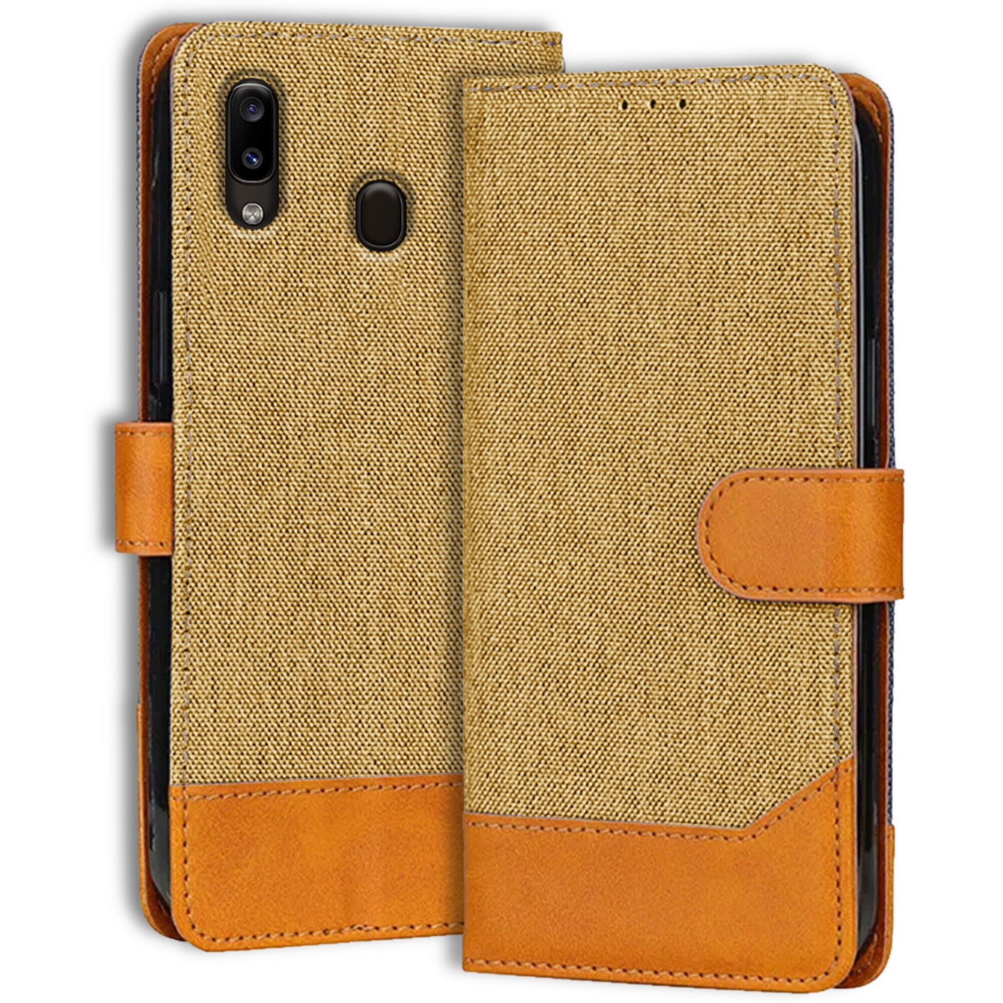 Accesorios Samsung A20 denim flip cover – Light Brown – Image 1 #color_light brown