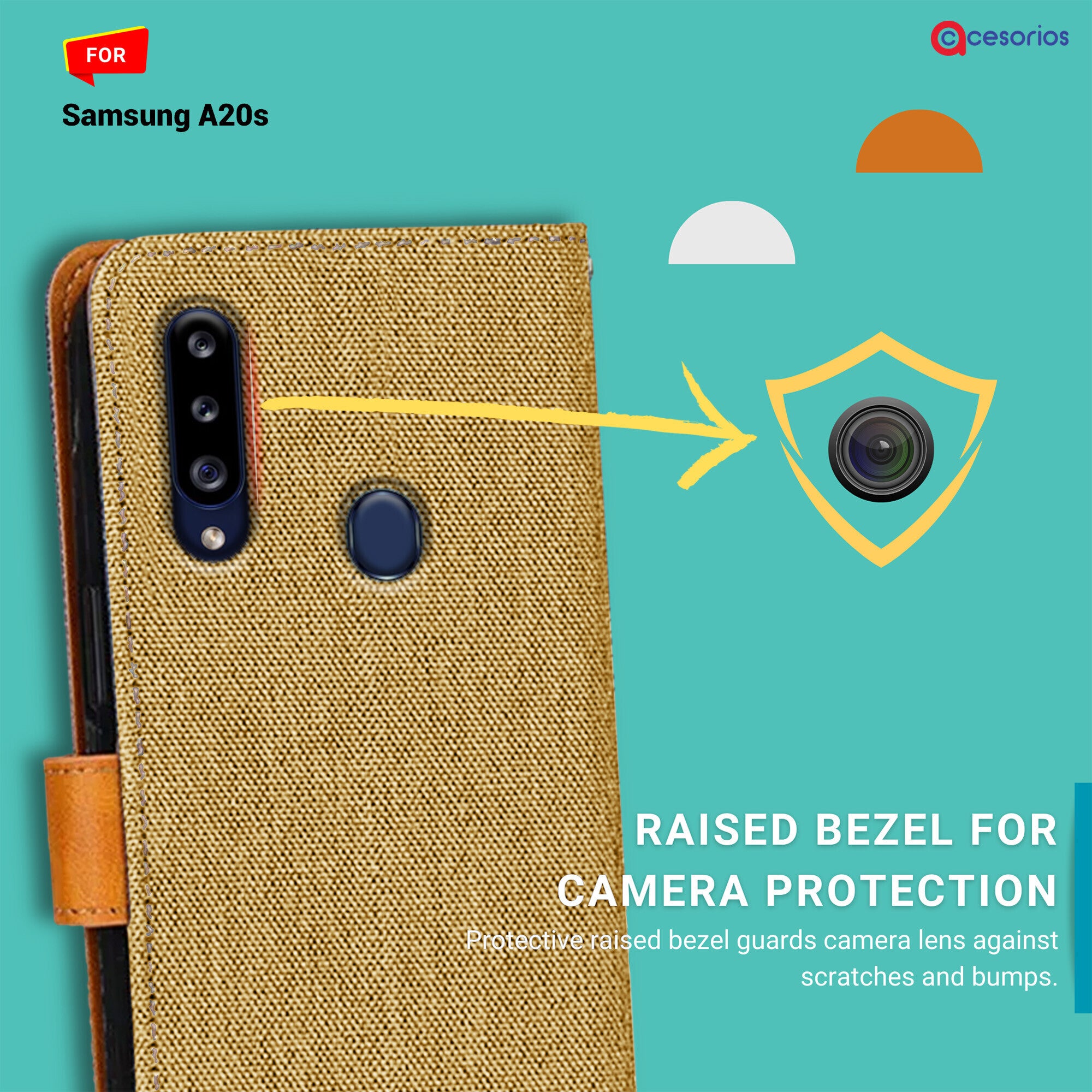 Accesorios Samsung A20S denim flip cover – Light Brown – Image 2 #color_light brown