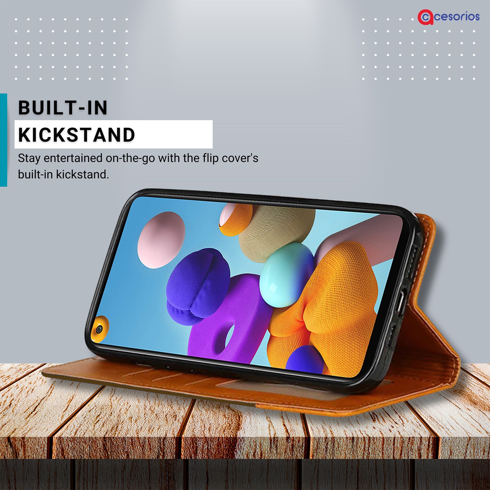 Accesorios Samsung A21S denim flip cover – Dark Brown – Image 4 #color_dark brown