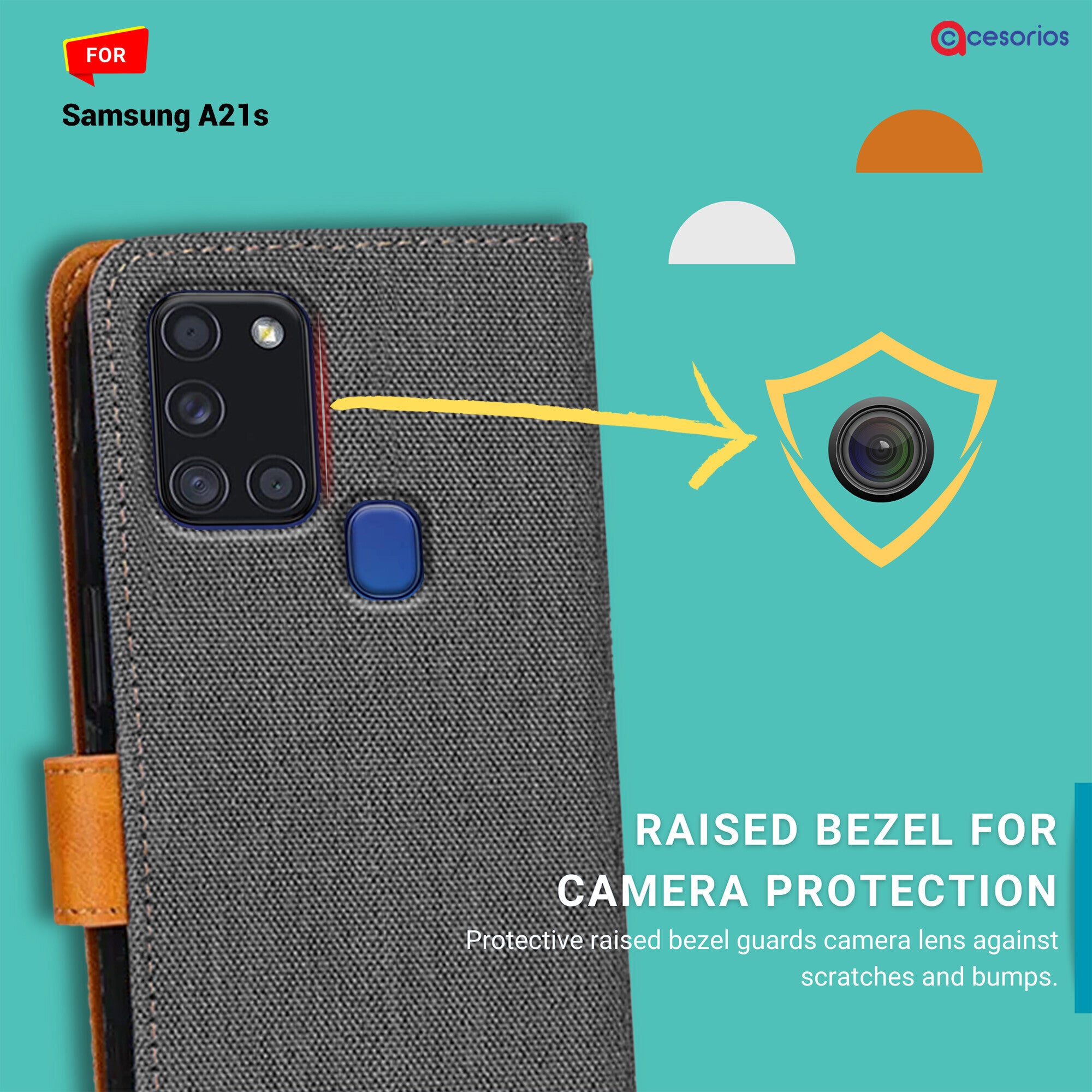 Accesorios Samsung A21S denim flip cover – Grey – Image 2 #color_grey