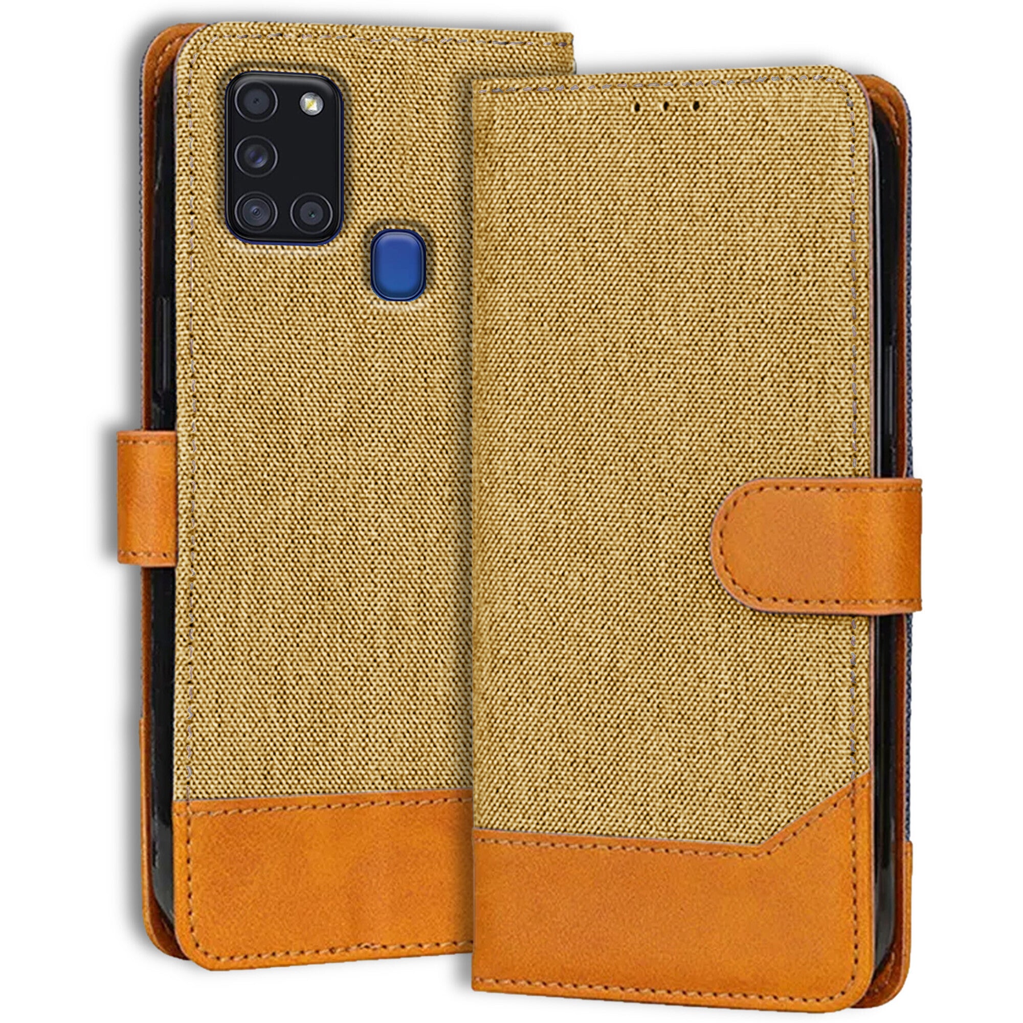Accesorios Samsung A21S denim flip cover – Light Brown – Image 1 #color_light brown