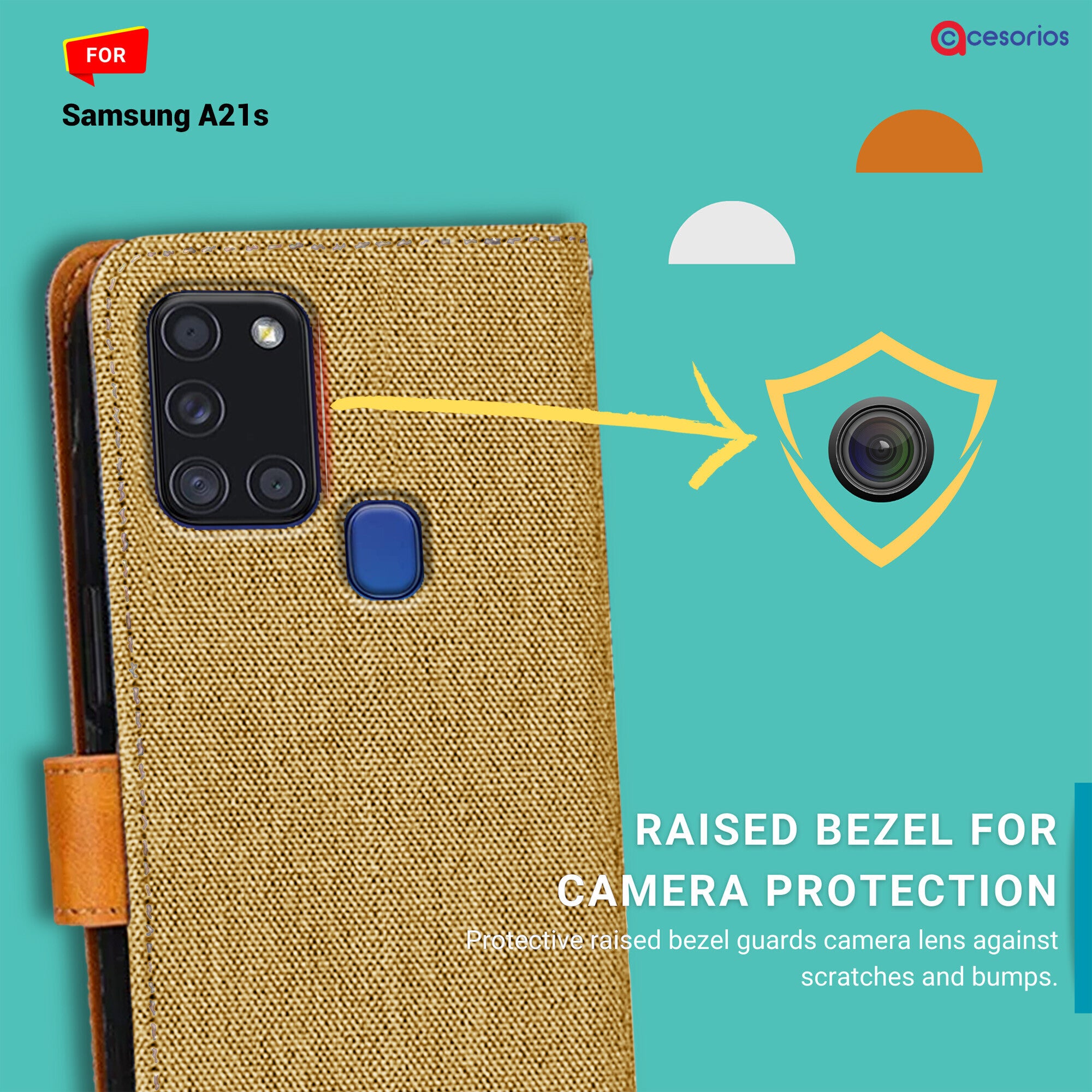 Accesorios Samsung A21S denim flip cover – Light Brown – Image 2 #color_light brown