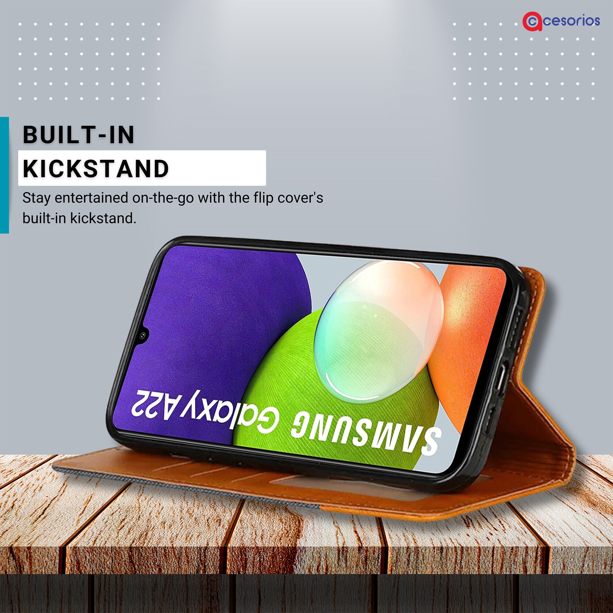 Accesorios Samsung A22 4G denim flip cover – Grey – Image 4 #color_grey