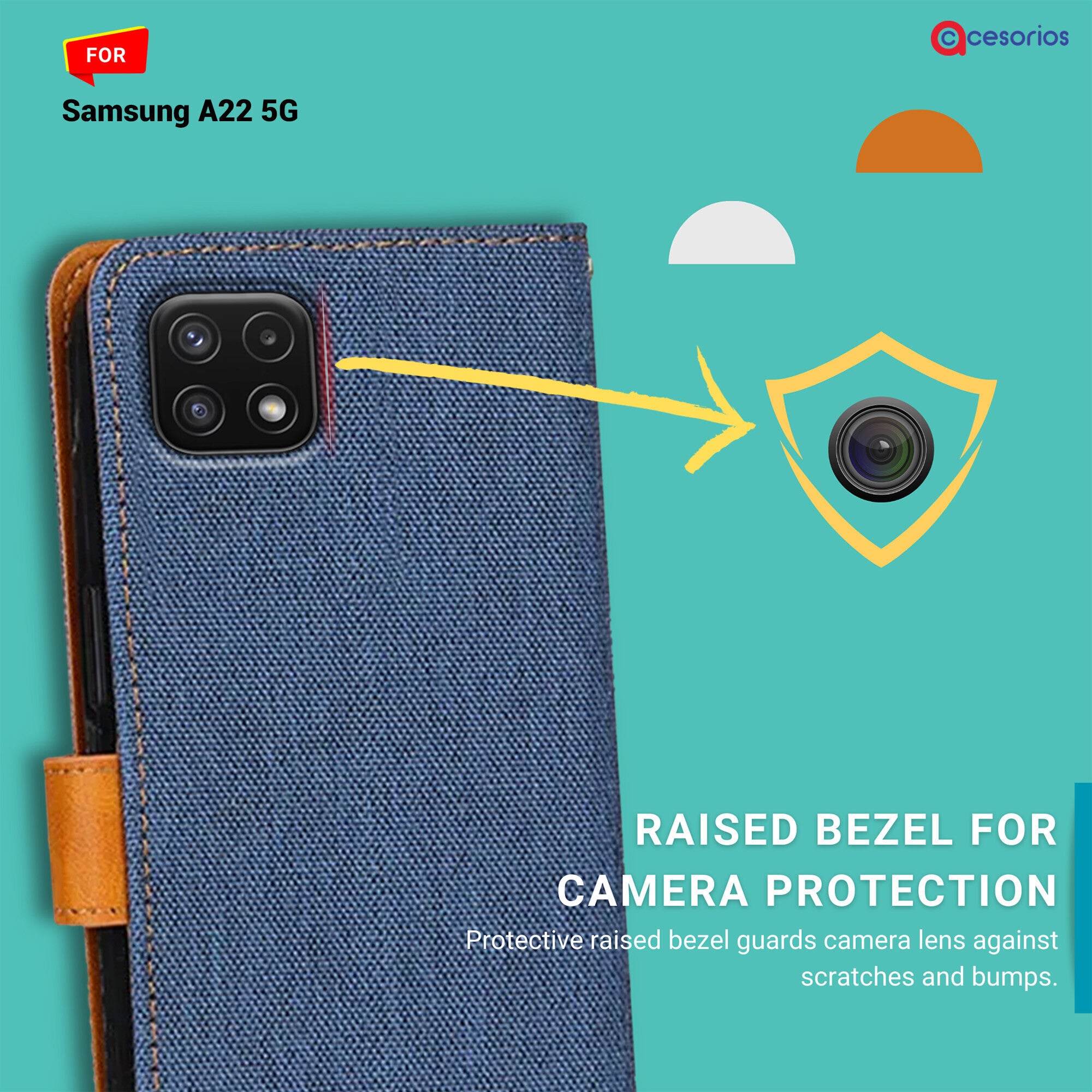 Accesorios Samsung A22 5G denim flip cover – Blue – Image 2 #color_blue