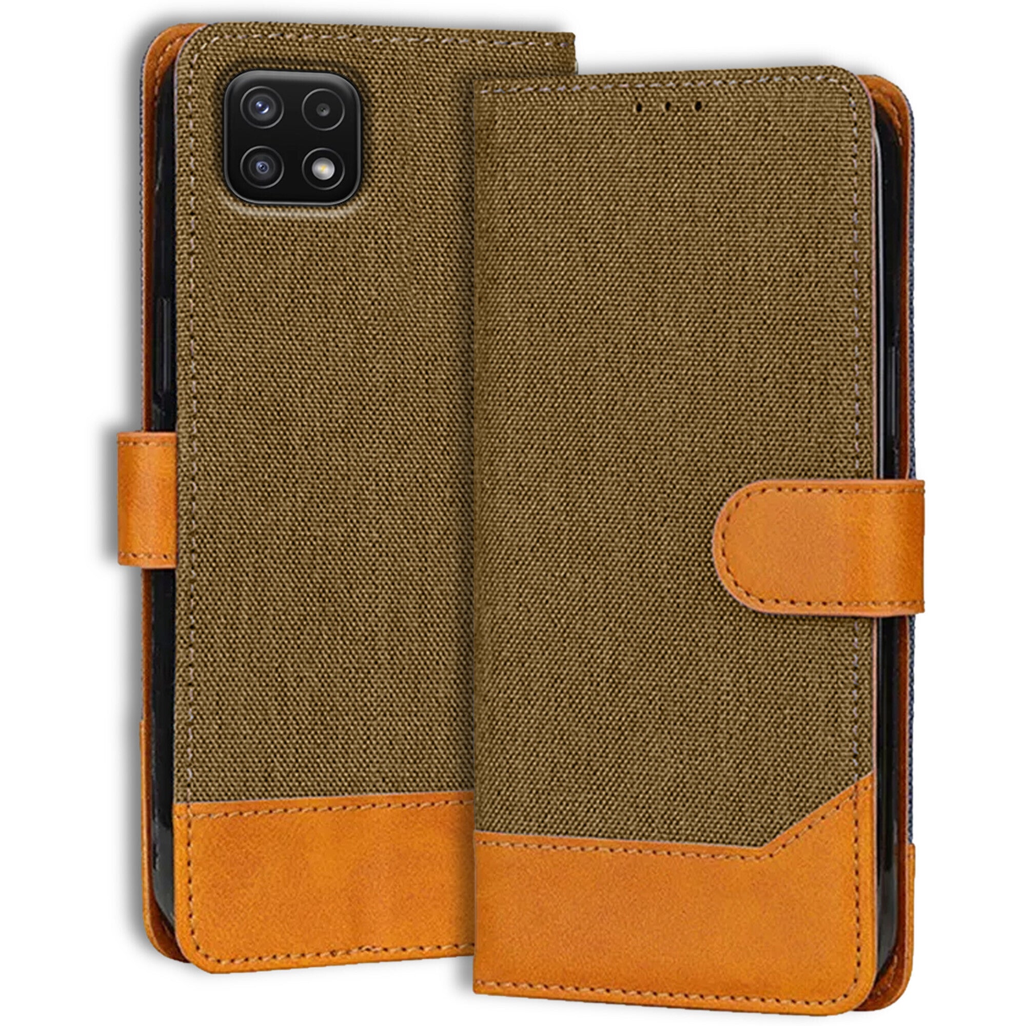 Accesorios Samsung A22 5G denim flip cover – Dark Brown – Image 1 #color_dark brown