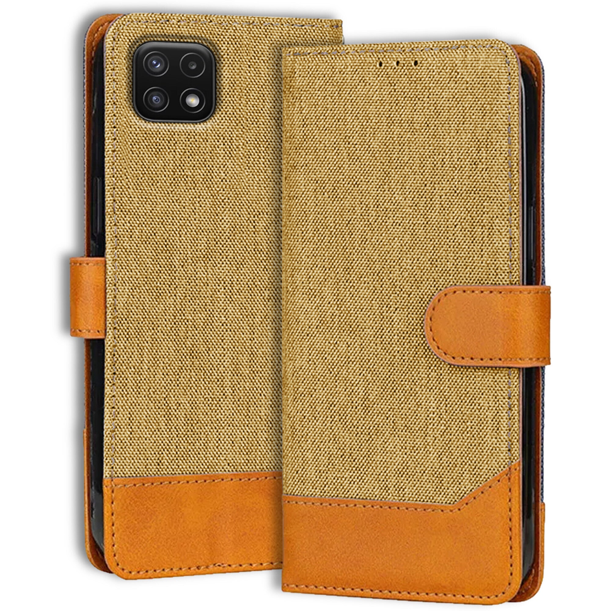 Accesorios Samsung A22 5G denim flip cover – Light Brown – Image 1 #color_light brown