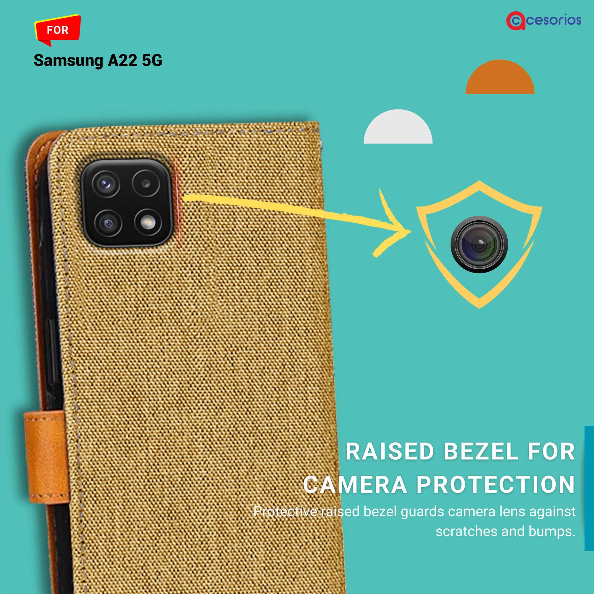 Accesorios Samsung A22 5G denim flip cover – Light Brown – Image 2 #color_light brown