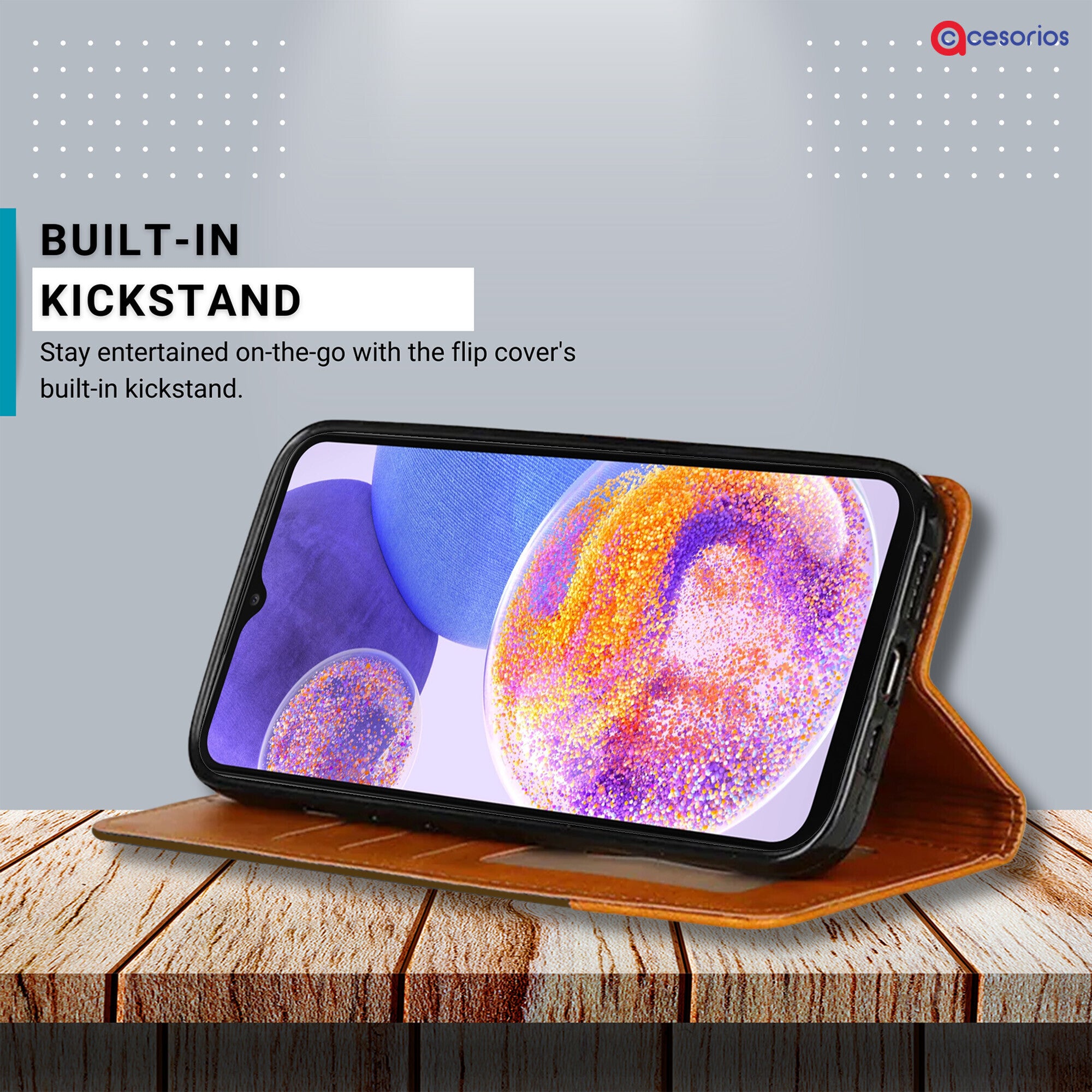Accesorios Samsung A23 4G denim flip cover – Dark Brown – Image 4 #color_dark brown
