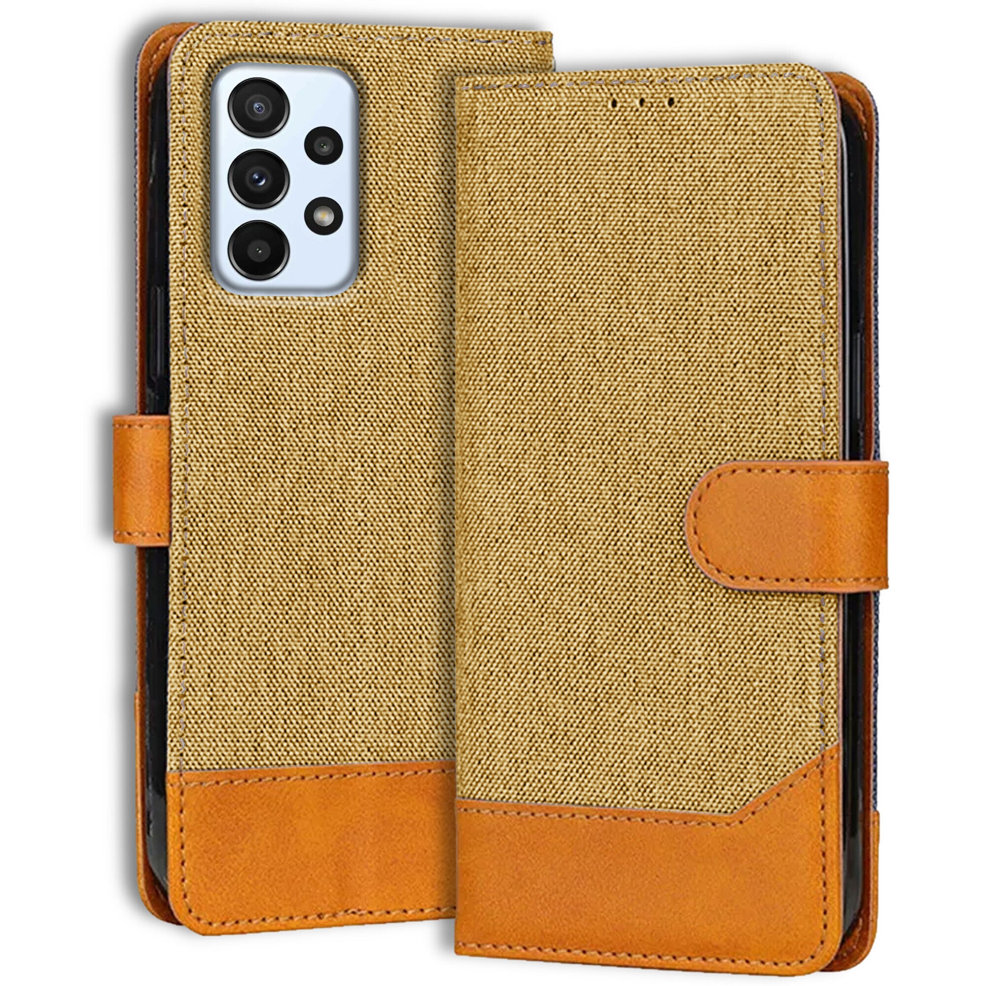 Accesorios Samsung A23 5G denim flip cover – Light Brown – Image 1 #color_light brown