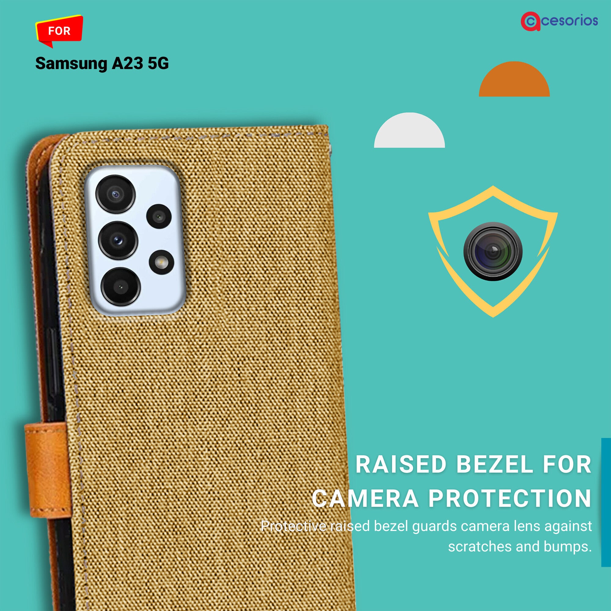 Accesorios Samsung A23 5G denim flip cover – Light Brown – Image 2 #color_light brown