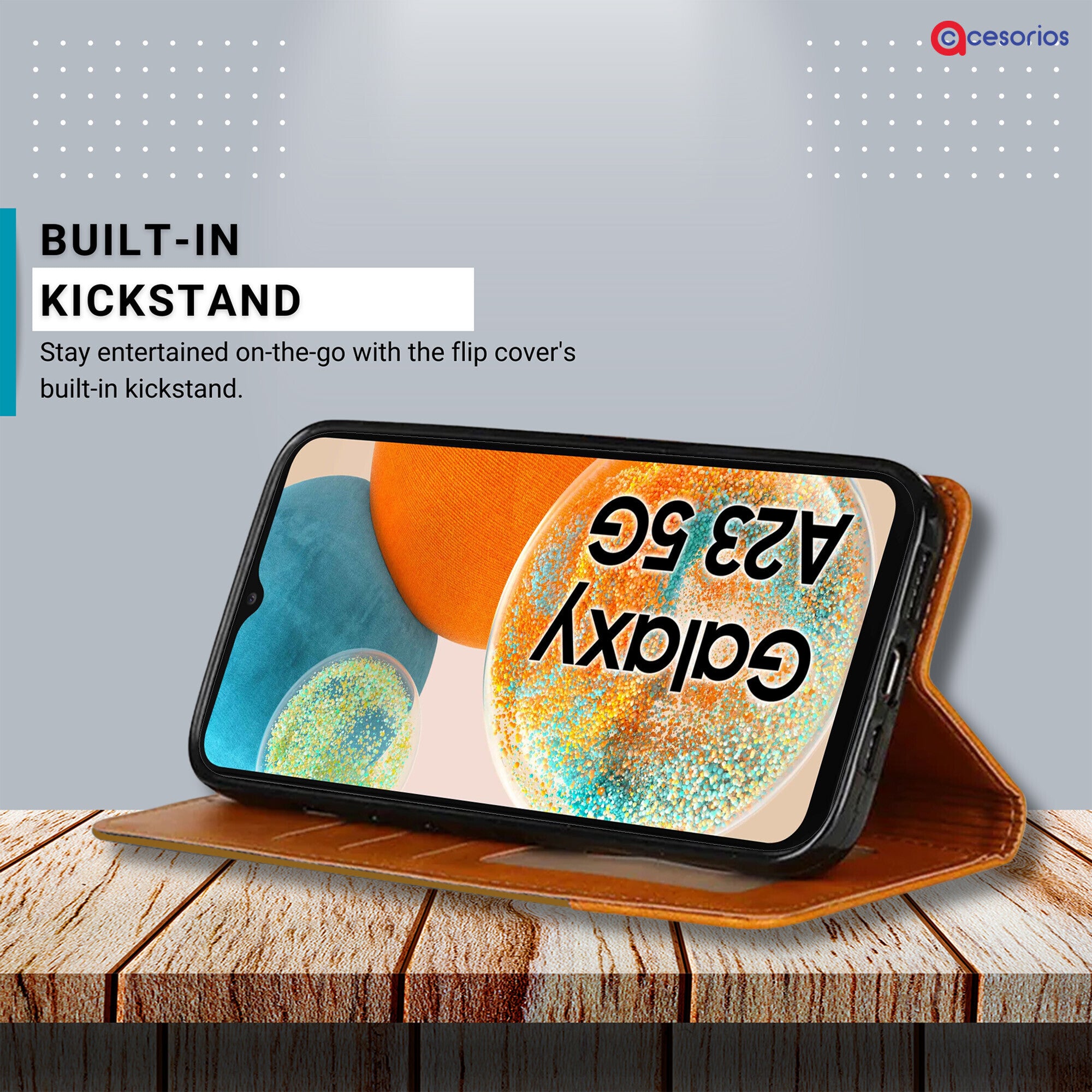 Accesorios Samsung A23 5G denim flip cover – Light Brown – Image 4 #color_light brown
